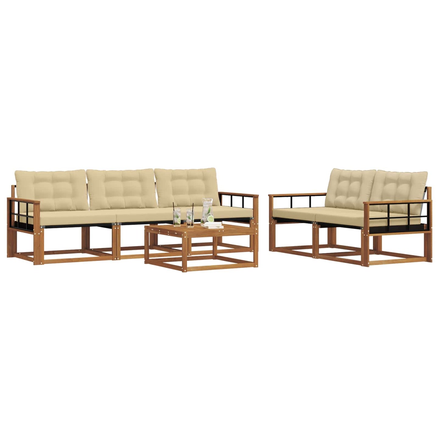 Outdoor-Sofagarnitur mit Kissen 6 pcs Natur und Beige