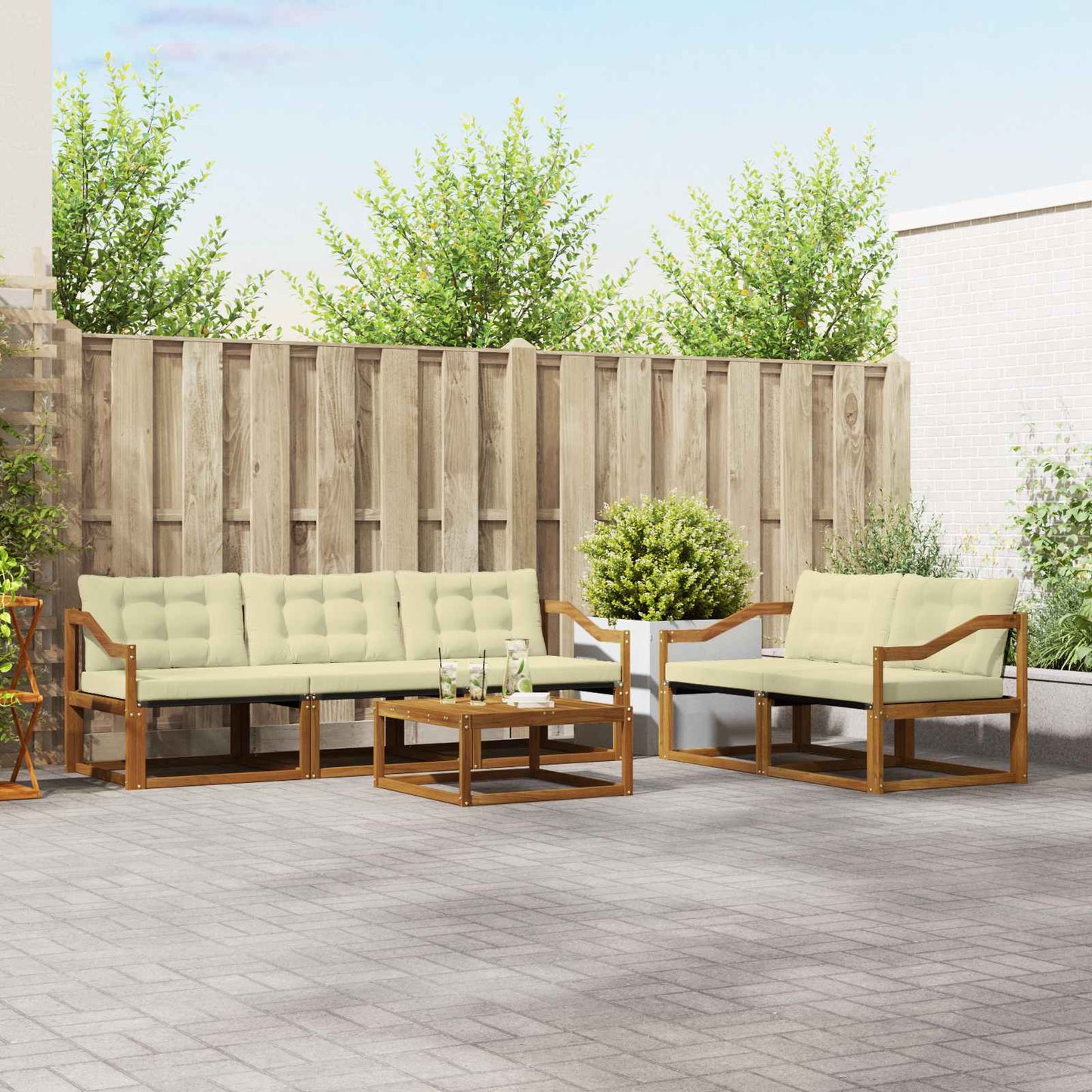 Outdoor-Sofagarnitur mit Kissen 6 pcs Natur und Creme