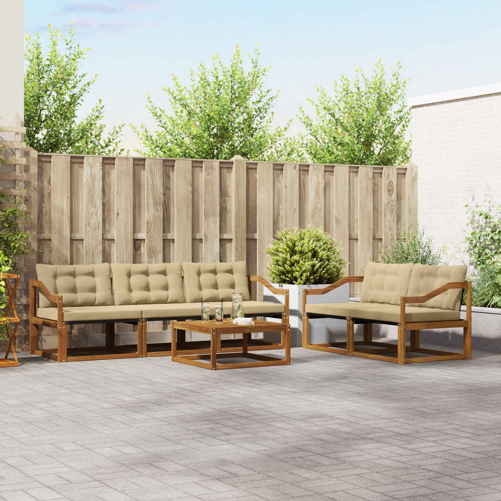 Outdoor-Sofagarnitur mit Kissen 6 pcs Natur und Beige