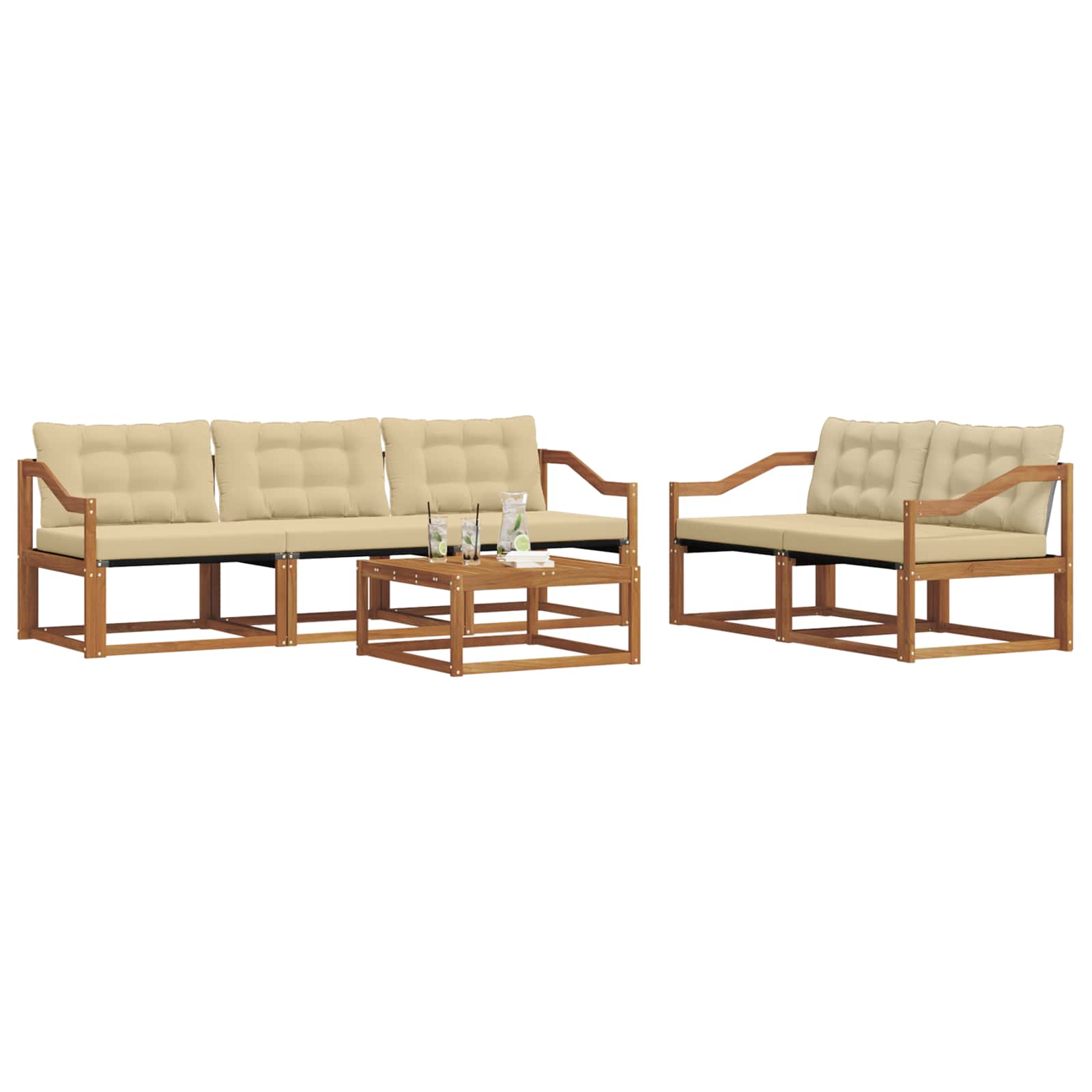 Outdoor-Sofagarnitur mit Kissen 6 pcs Natur und Beige