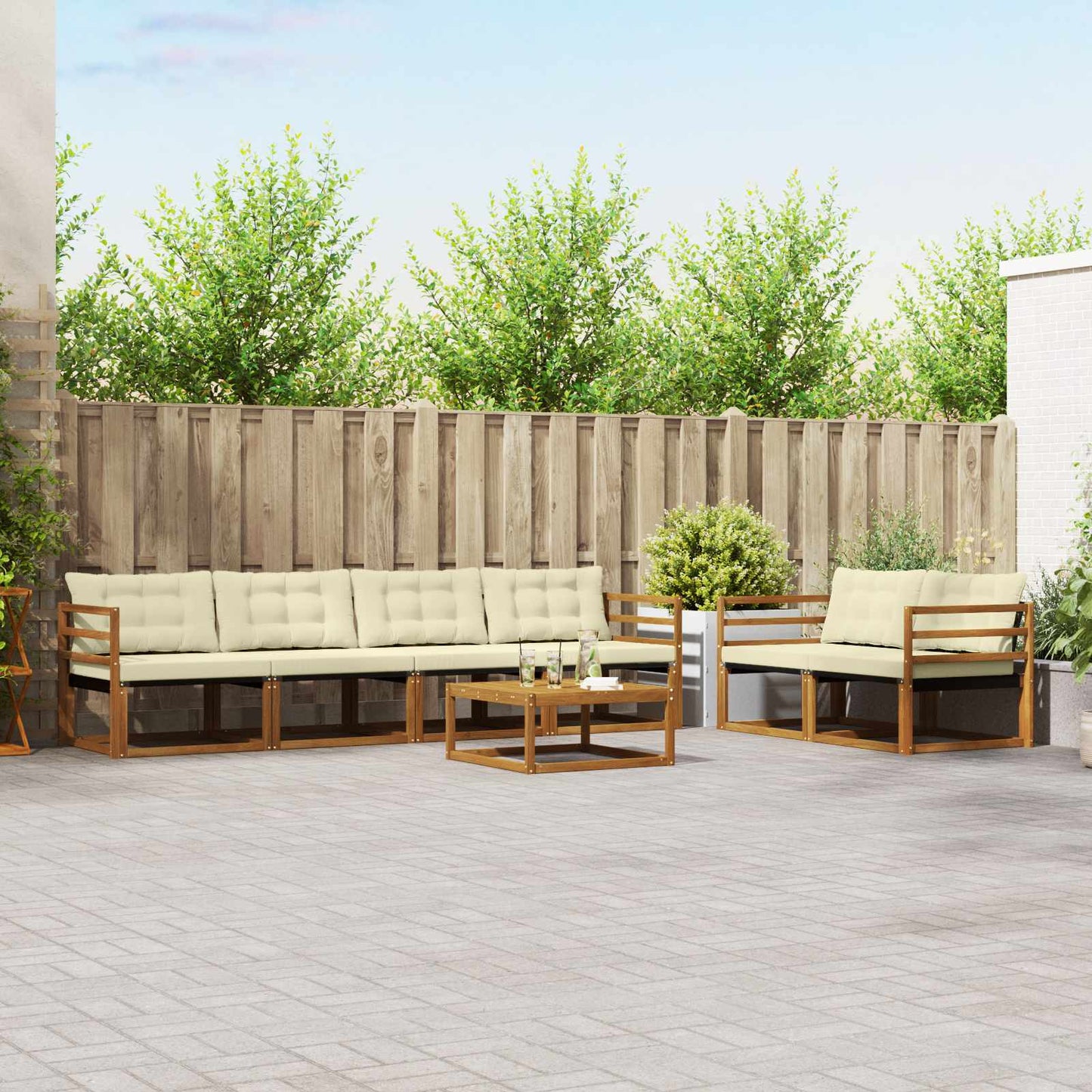 Outdoor-Sofagarnitur mit Kissen 7 pcs Natur und Creme