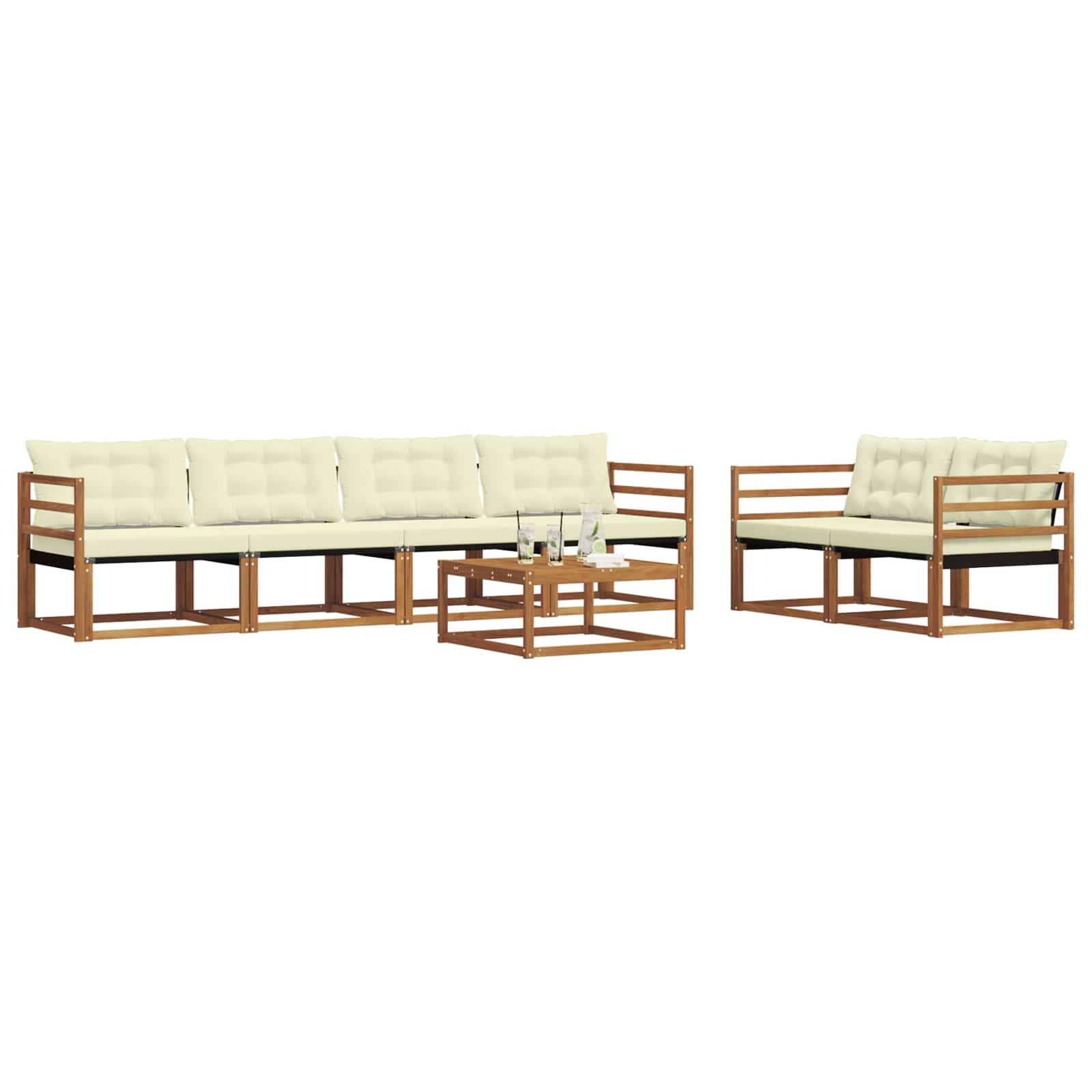 Outdoor-Sofagarnitur mit Kissen 7 pcs Natur und Creme