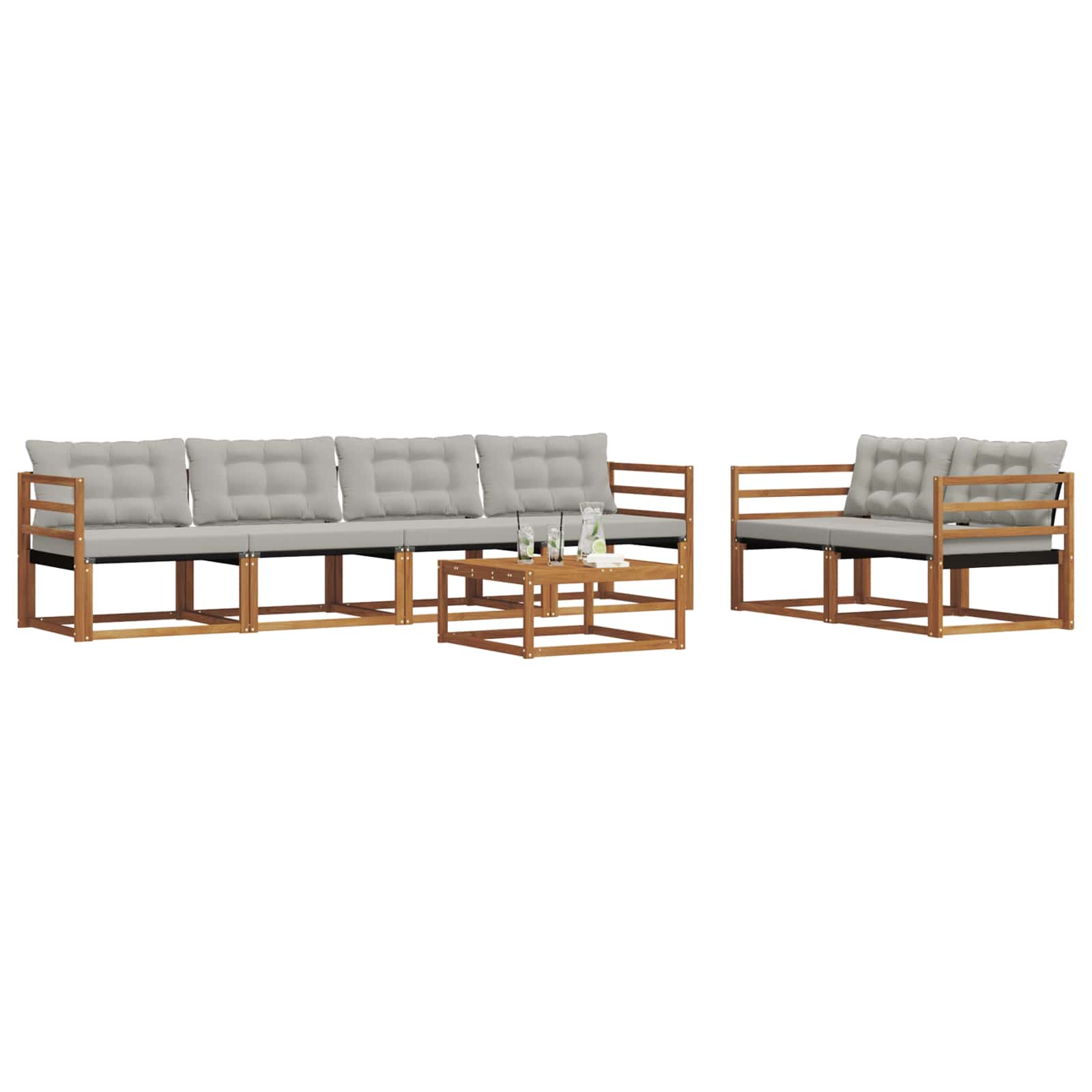 Outdoor-Sofagarnitur mit Kissen 7 pcs Natürlich und Hellgrau