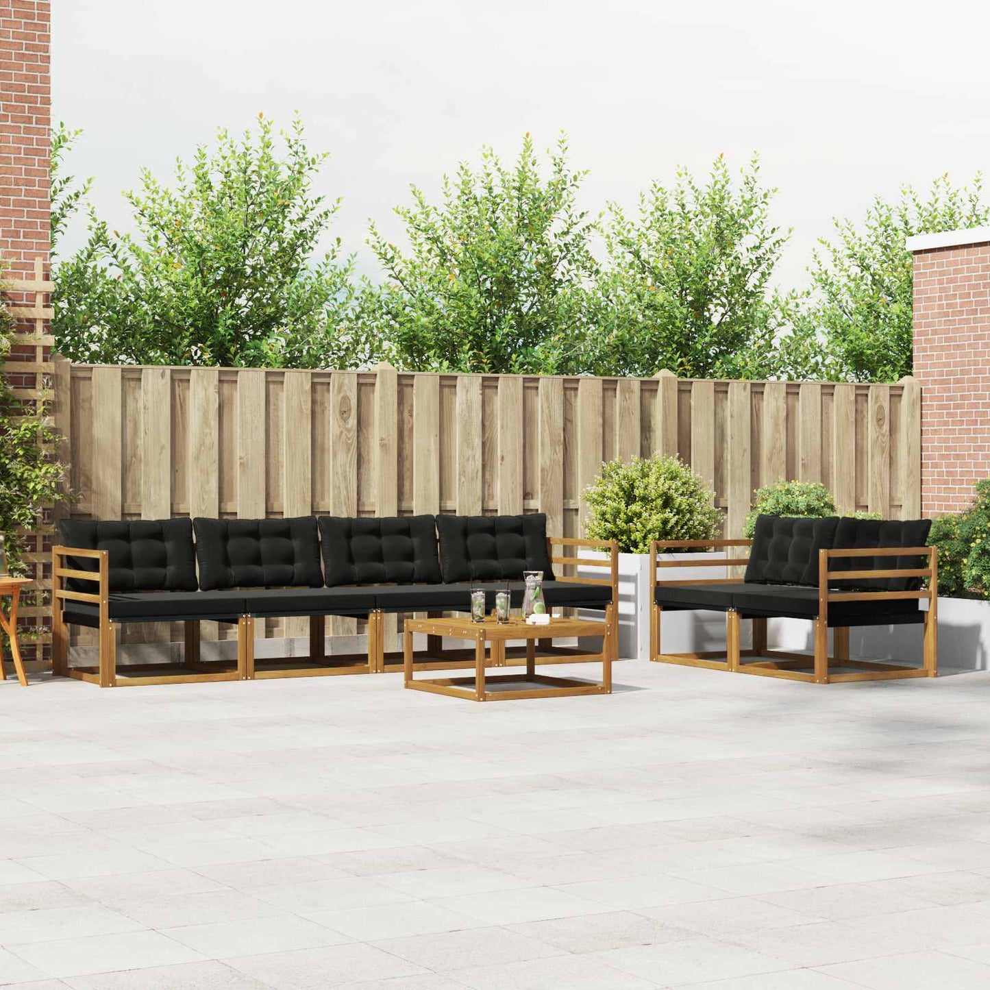Outdoor-Sofagarnitur mit Kissen 7 pcs Natürlich und Schwarz