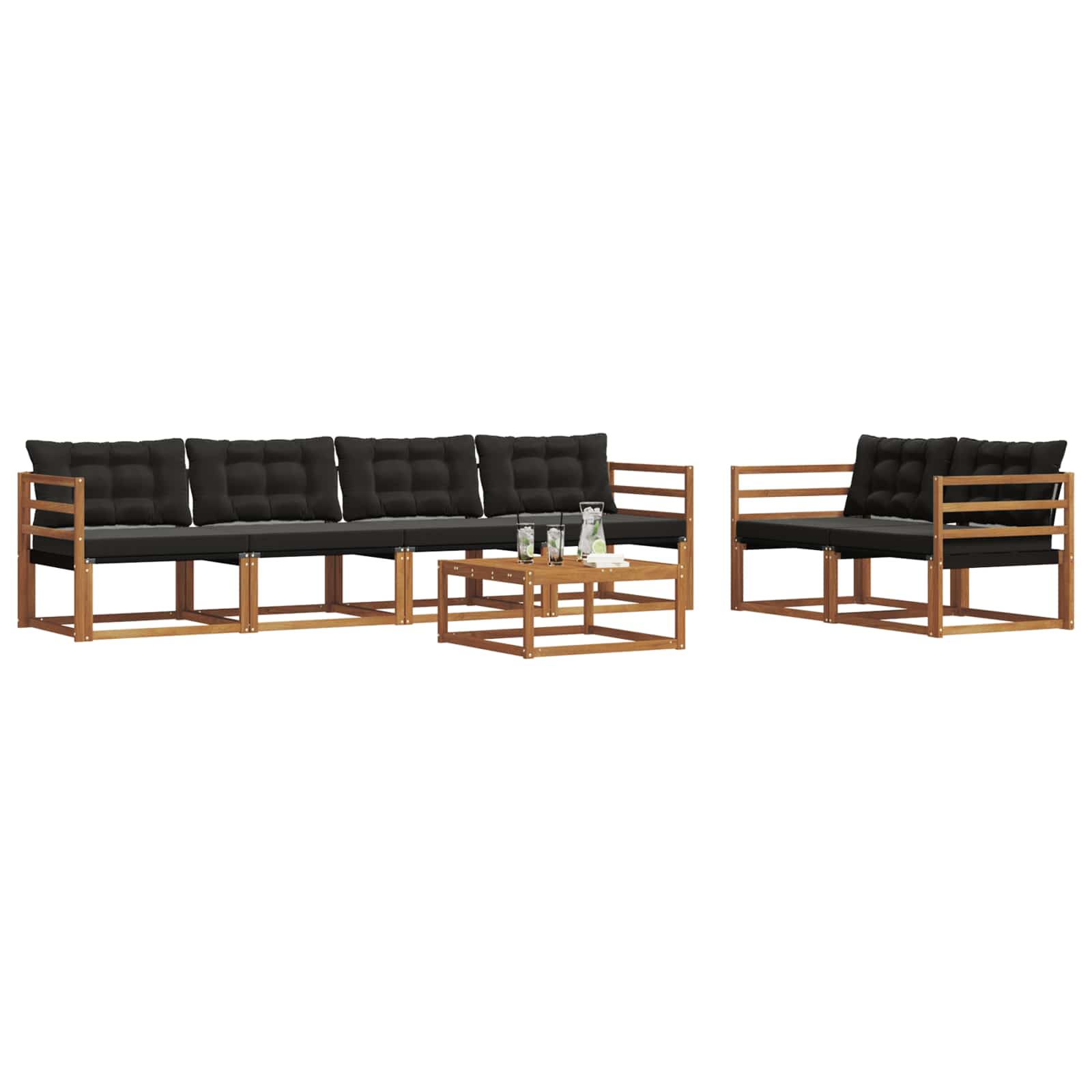 Outdoor-Sofagarnitur mit Kissen 7 pcs Natürlich und Schwarz