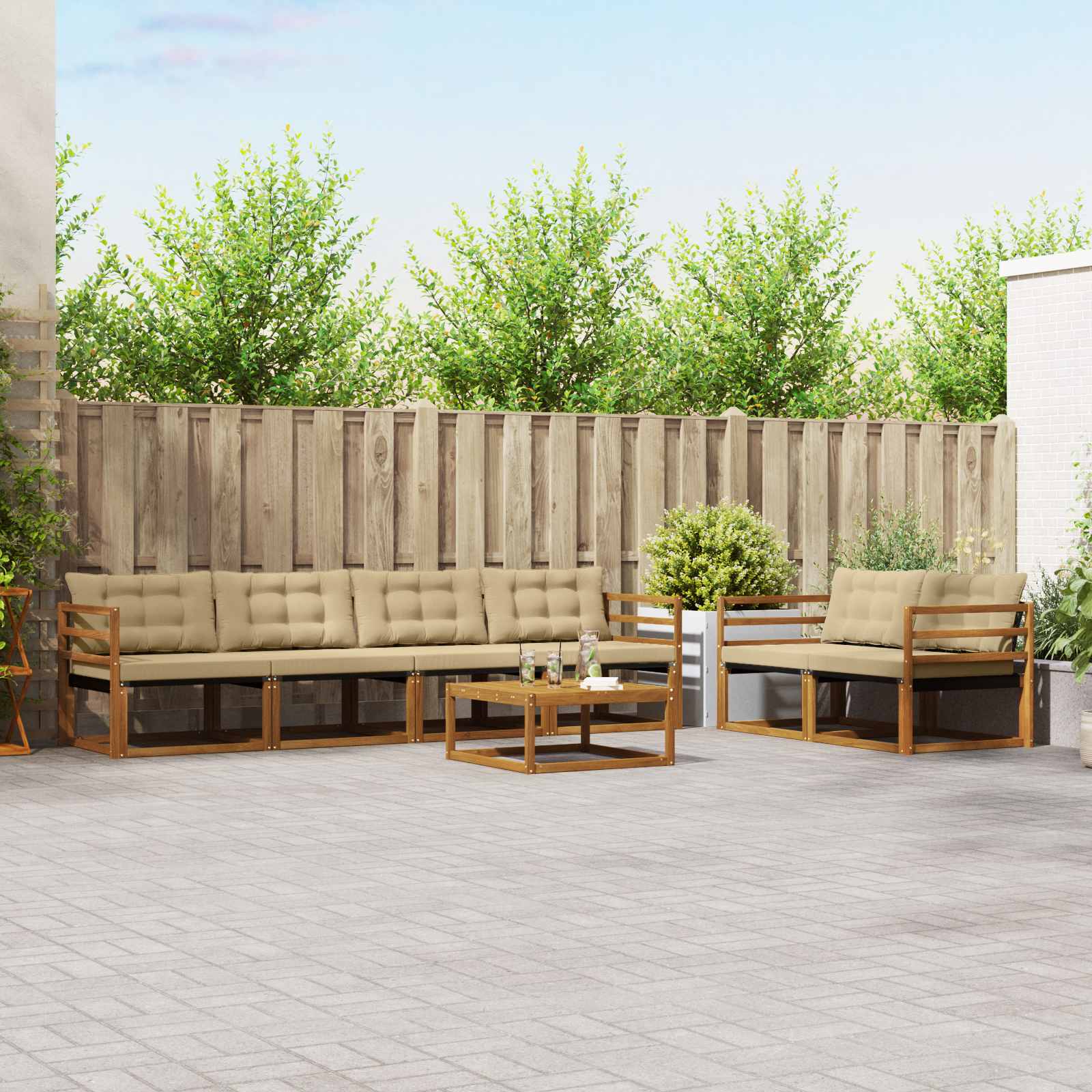 Outdoor-Sofagarnitur mit Kissen 7 pcs Natur und Beige