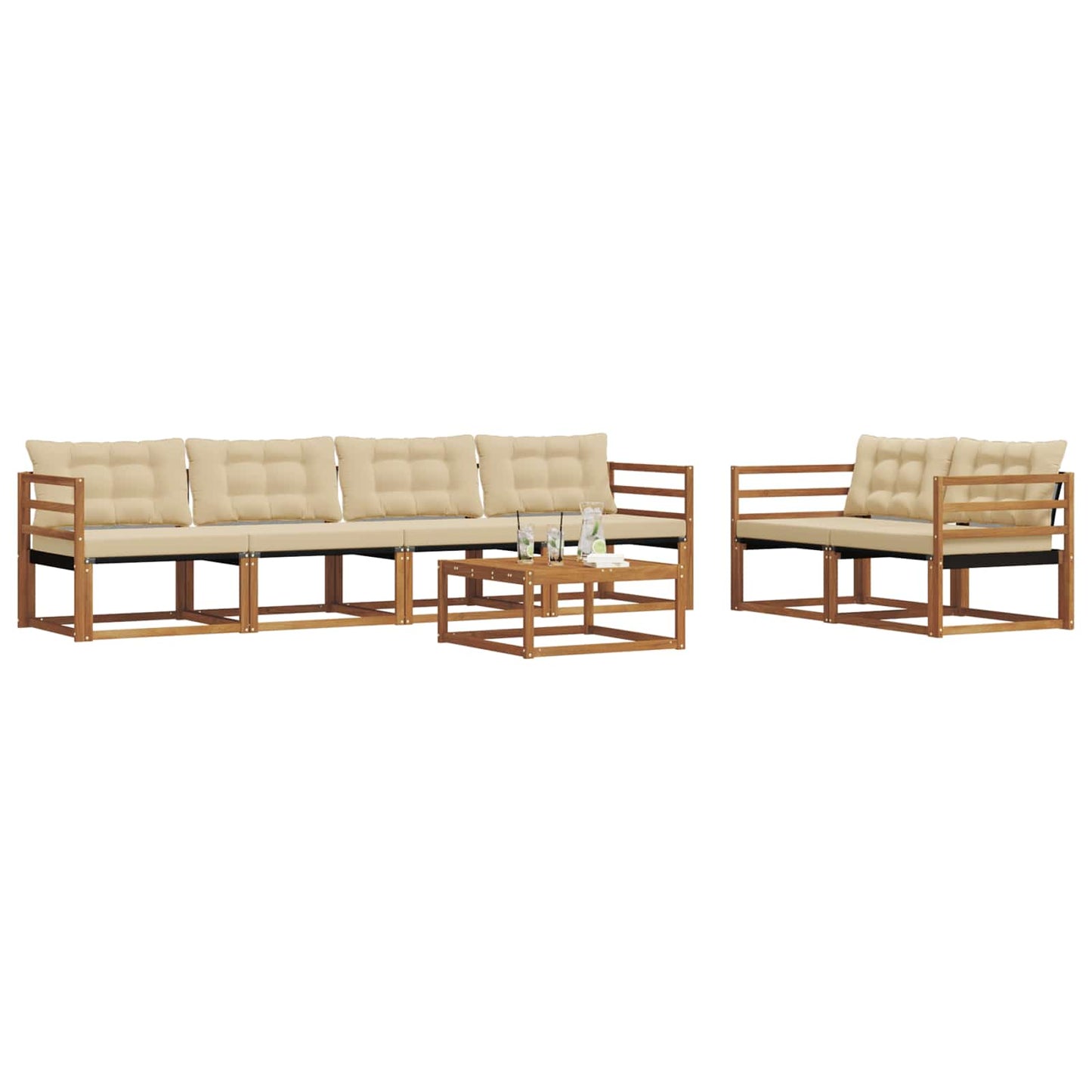 Outdoor-Sofagarnitur mit Kissen 7 pcs Natur und Beige