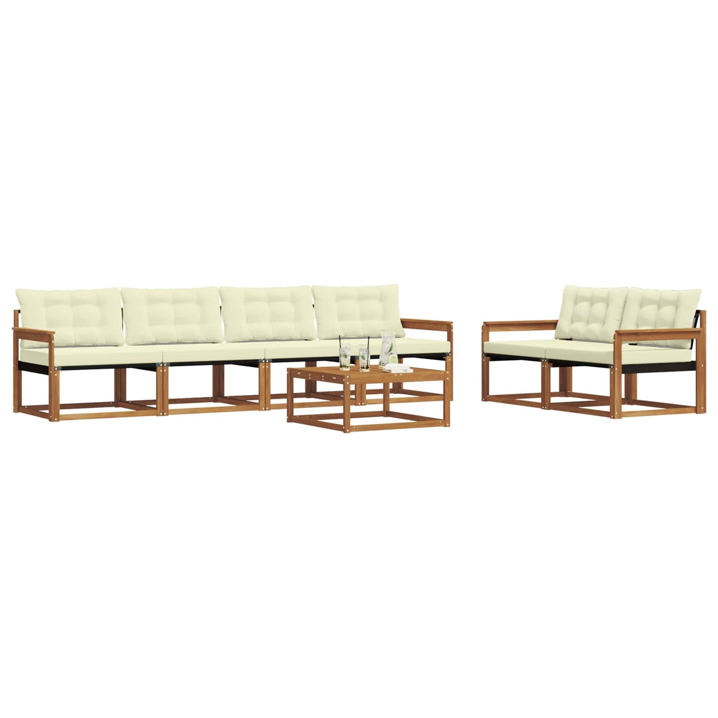 Outdoor-Sofagarnitur mit Kissen 7 pcs Natur und Creme