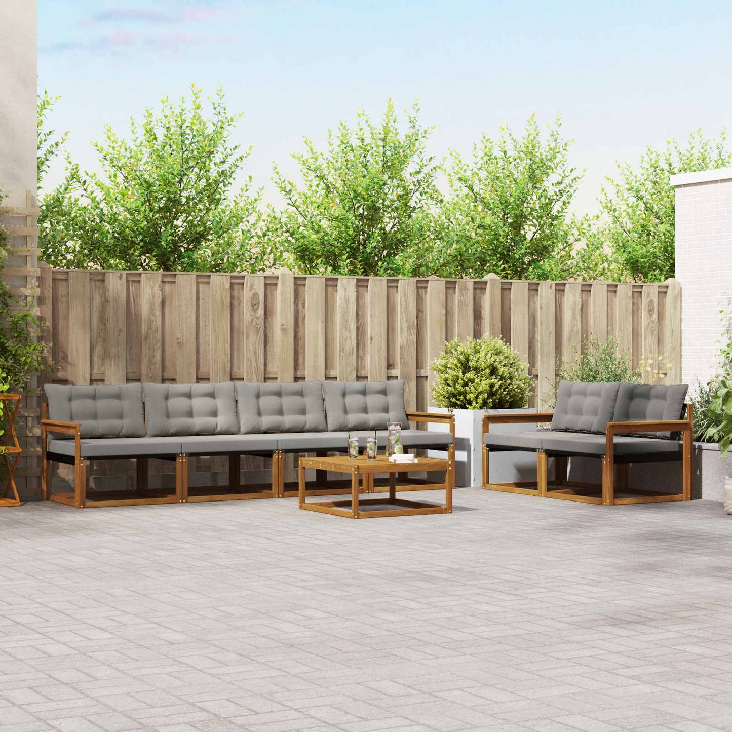 Outdoor-Sofagarnitur mit Kissen 7 pcs Natürlich und Hellgrau