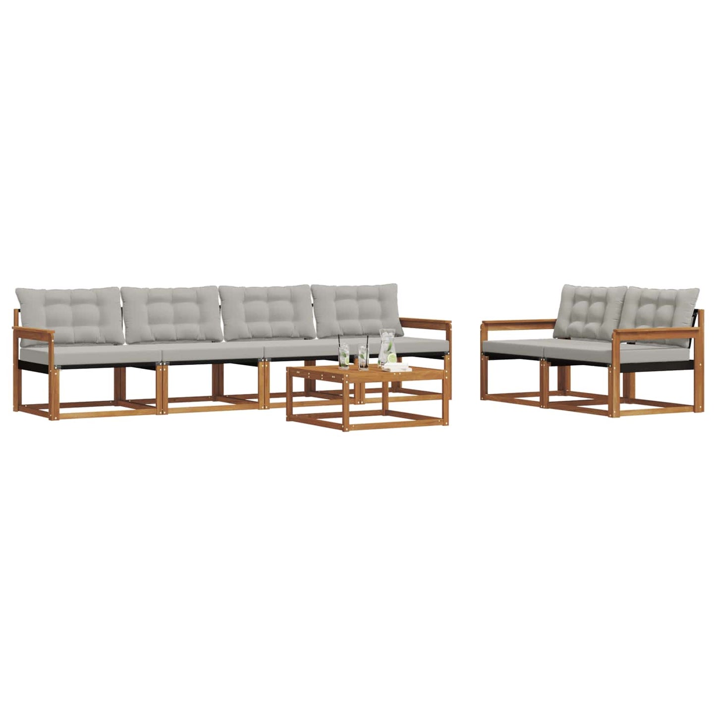 Outdoor-Sofagarnitur mit Kissen 7 pcs Natürlich und Hellgrau