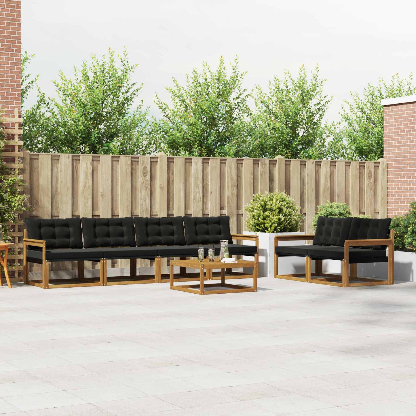 Outdoor-Sofagarnitur mit Kissen 7 pcs Natürlich und Schwarz