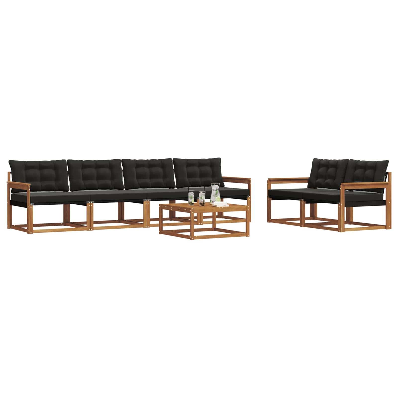 Outdoor-Sofagarnitur mit Kissen 7 pcs Natürlich und Schwarz
