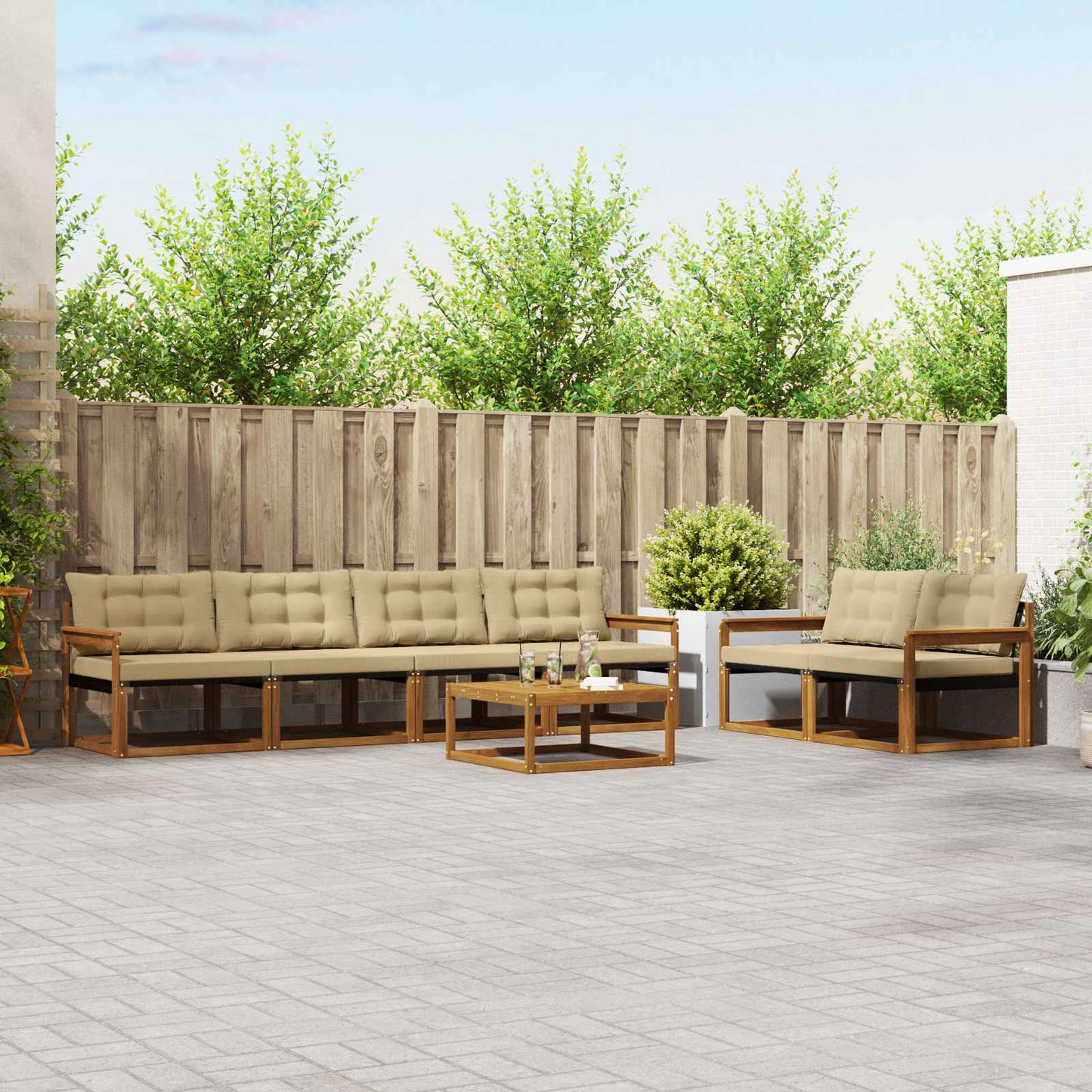 Outdoor-Sofagarnitur mit Kissen 7 pcs Natur und Beige