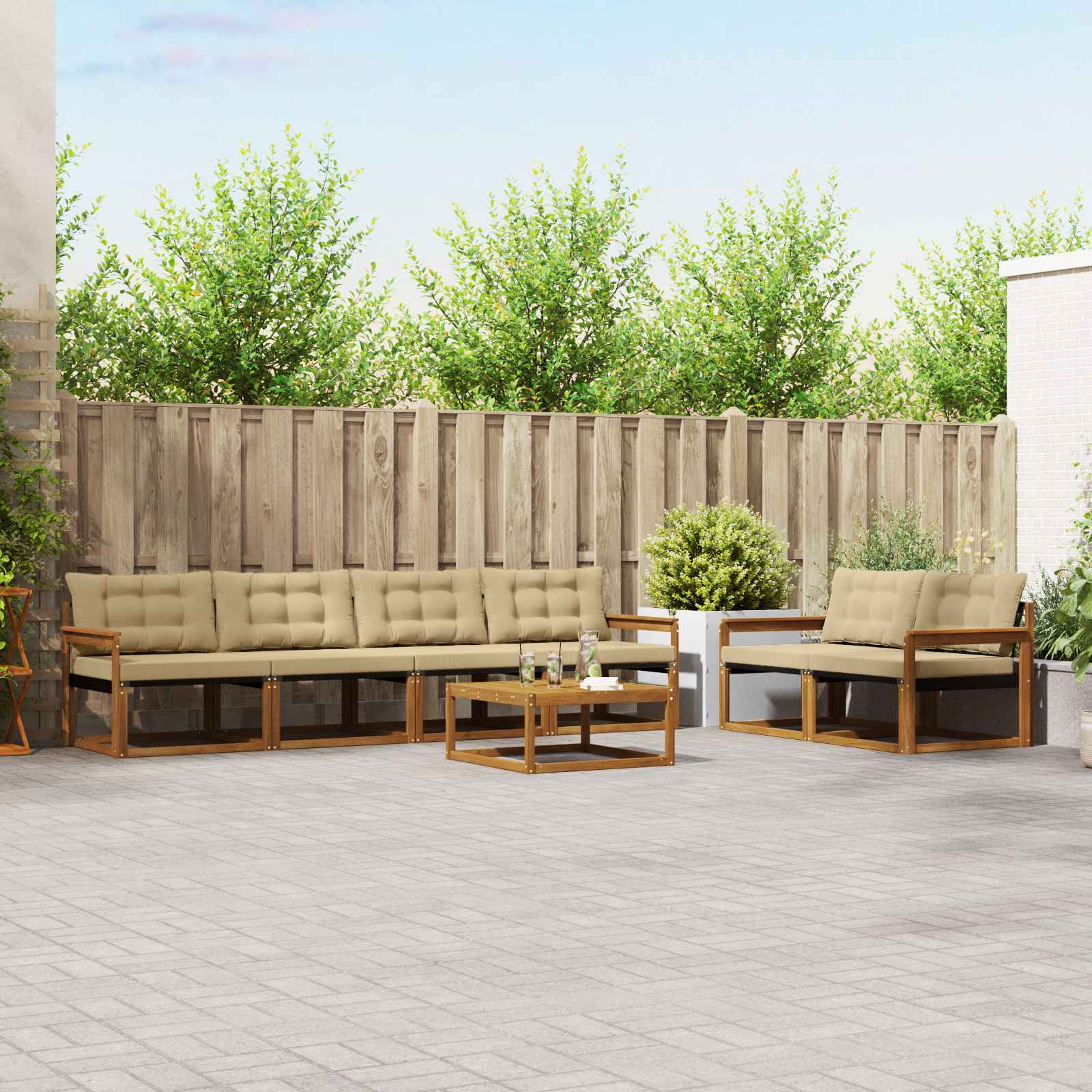 Outdoor-Sofagarnitur mit Kissen 7 pcs Natur und Beige
