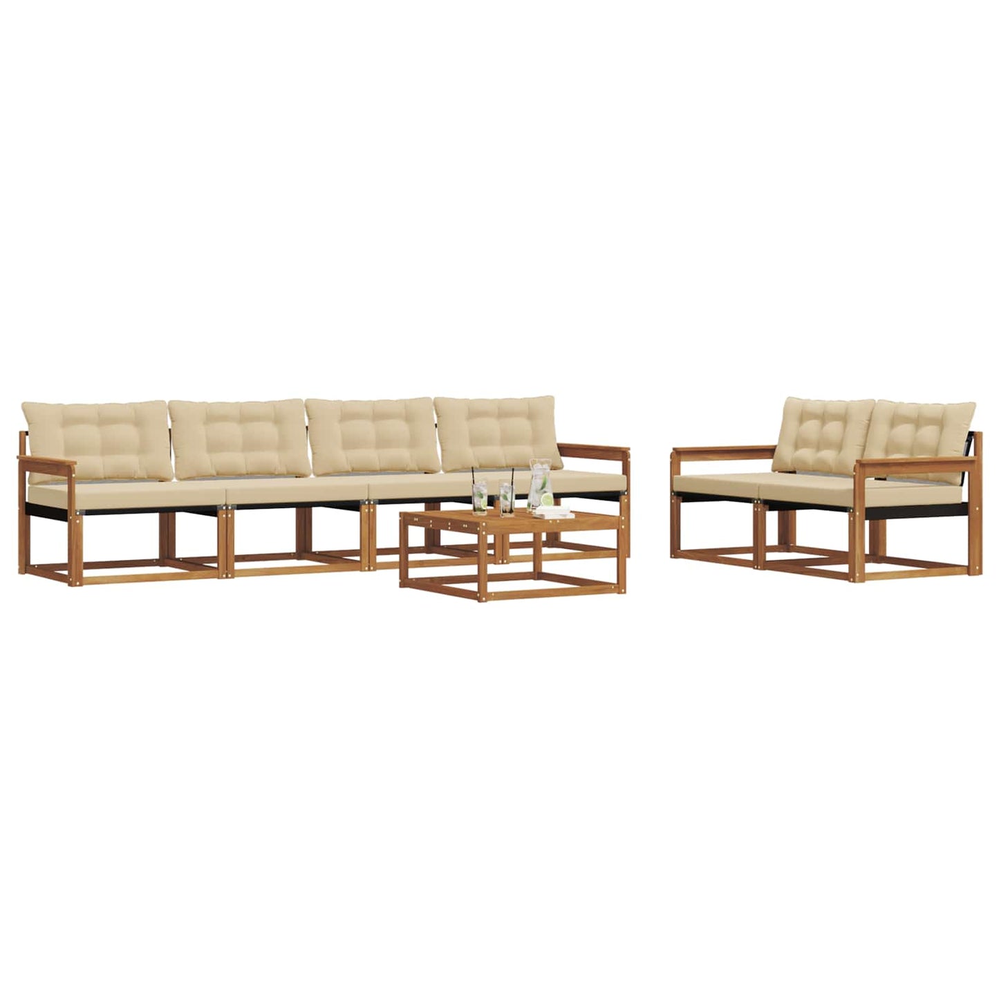 Outdoor-Sofagarnitur mit Kissen 7 pcs Natur und Beige