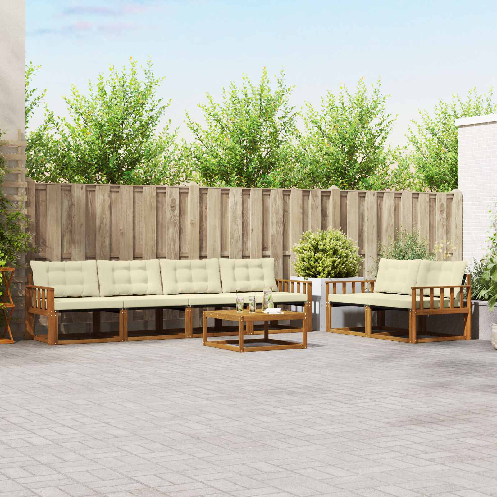Outdoor-Sofagarnitur mit Kissen 7 pcs Natur und Creme