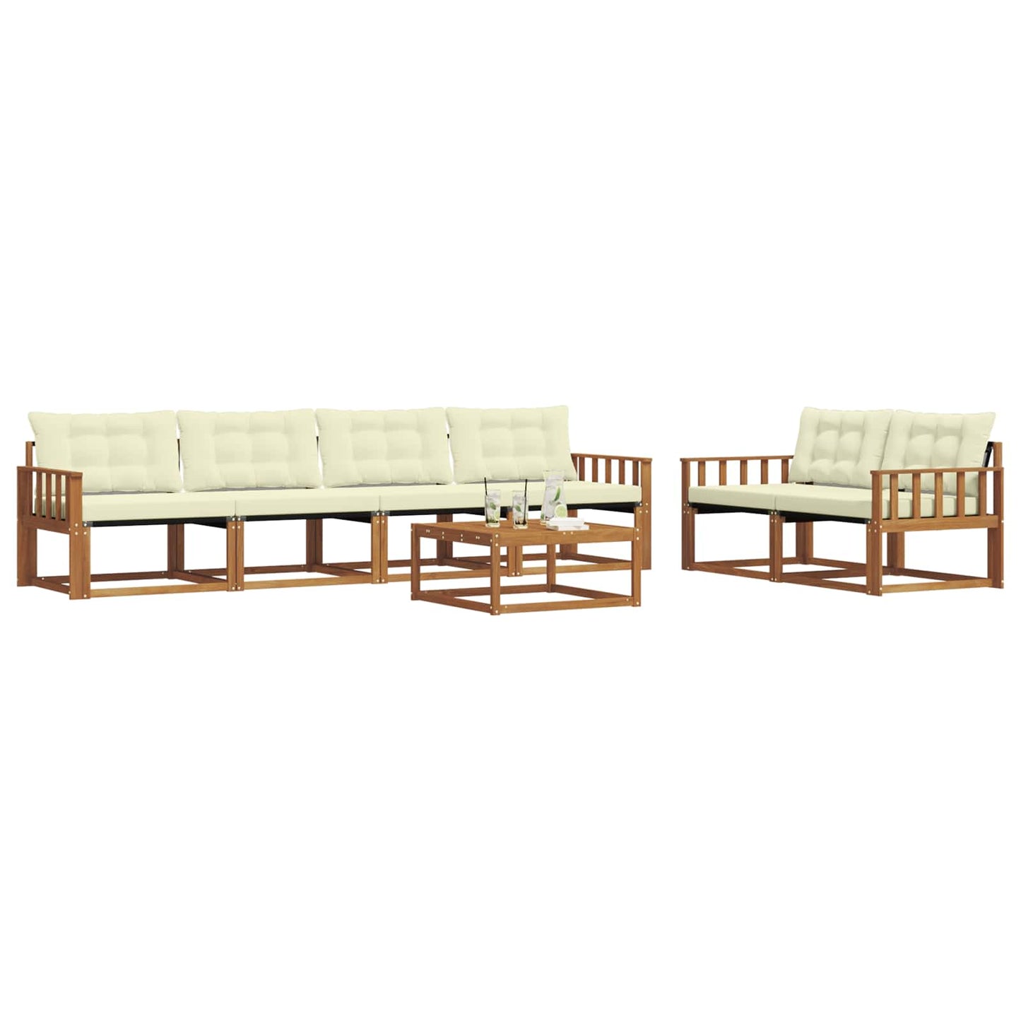 Outdoor-Sofagarnitur mit Kissen 7 pcs Natur und Creme