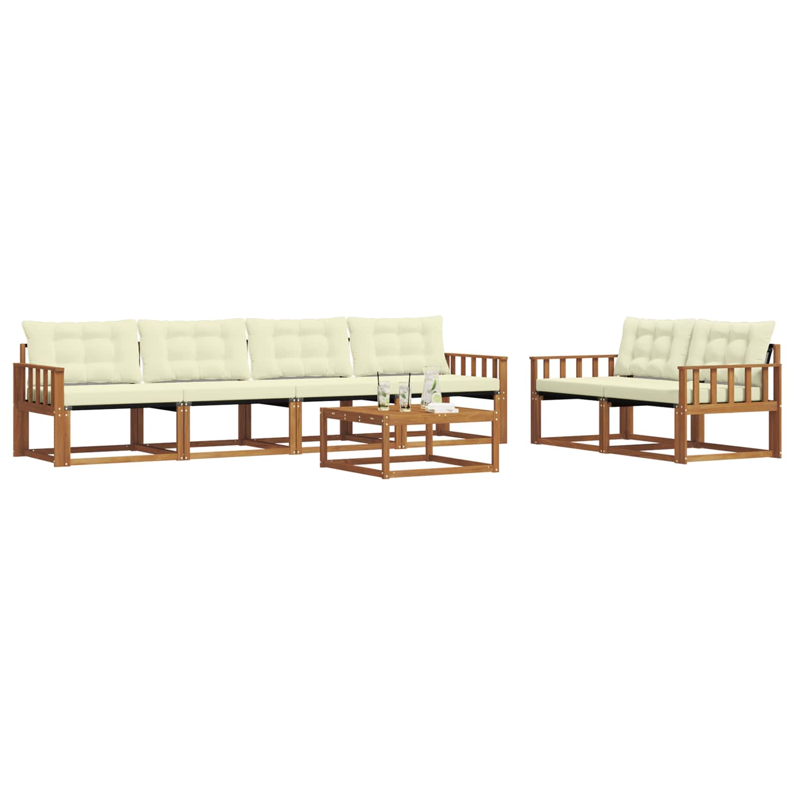 Outdoor-Sofagarnitur mit Kissen 7 pcs Natur und Creme