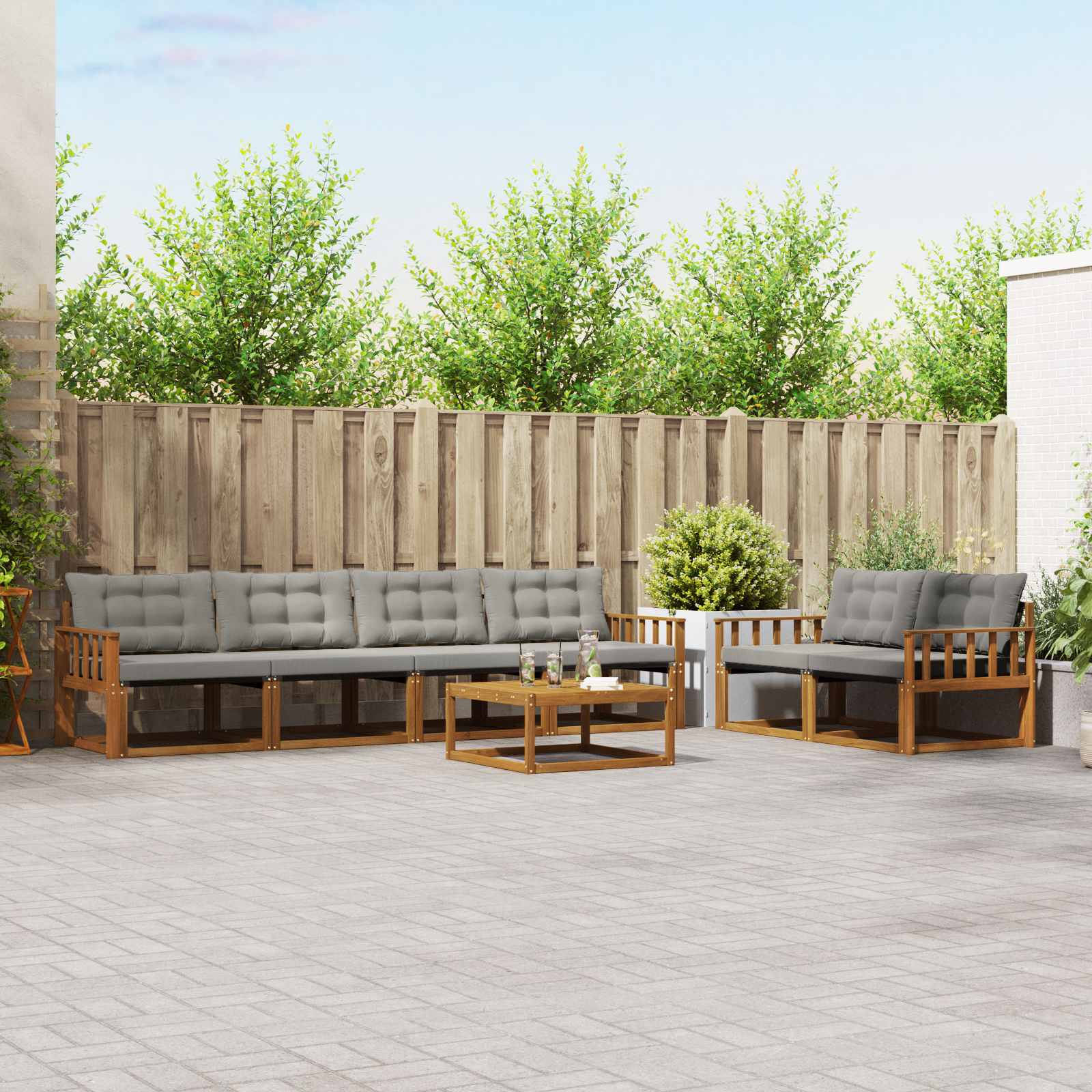 Outdoor-Sofagarnitur mit Kissen 7 pcs Natürlich und Hellgrau