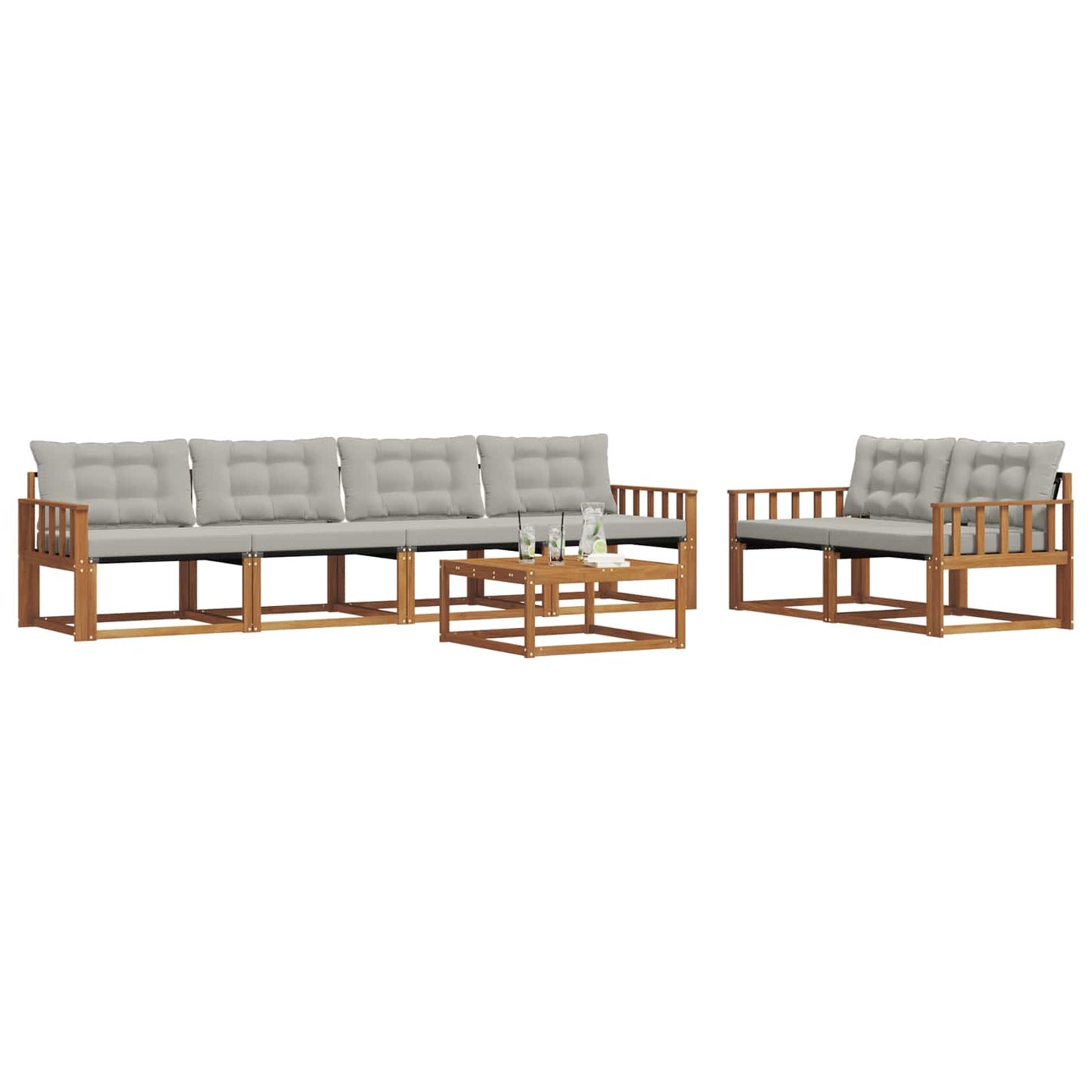 Outdoor-Sofagarnitur mit Kissen 7 pcs Natürlich und Hellgrau