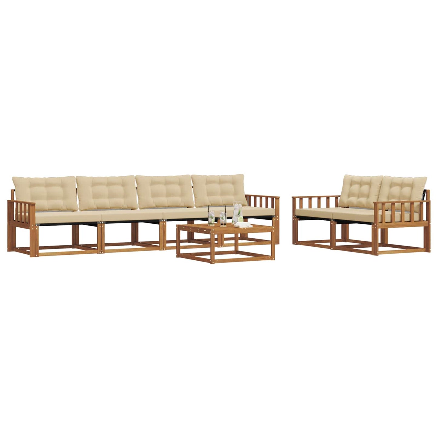 Outdoor-Sofagarnitur mit Kissen 7 pcs Natur und Beige