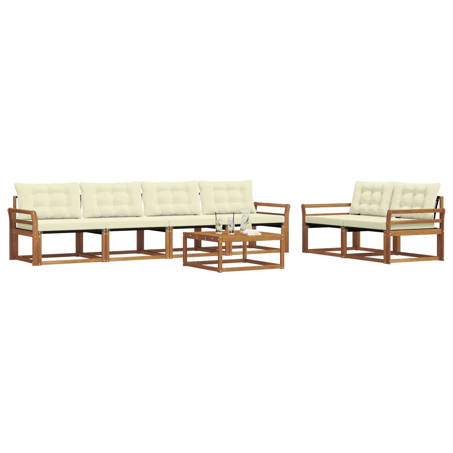 Outdoor-Sofagarnitur mit Kissen 7 pcs Natur und Creme