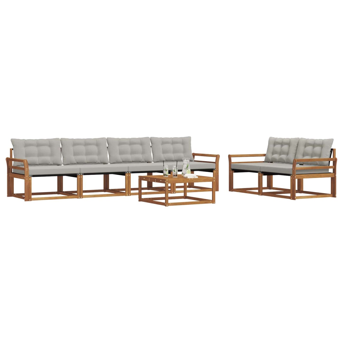 Outdoor-Sofagarnitur mit Kissen 7 pcs Natürlich und Hellgrau