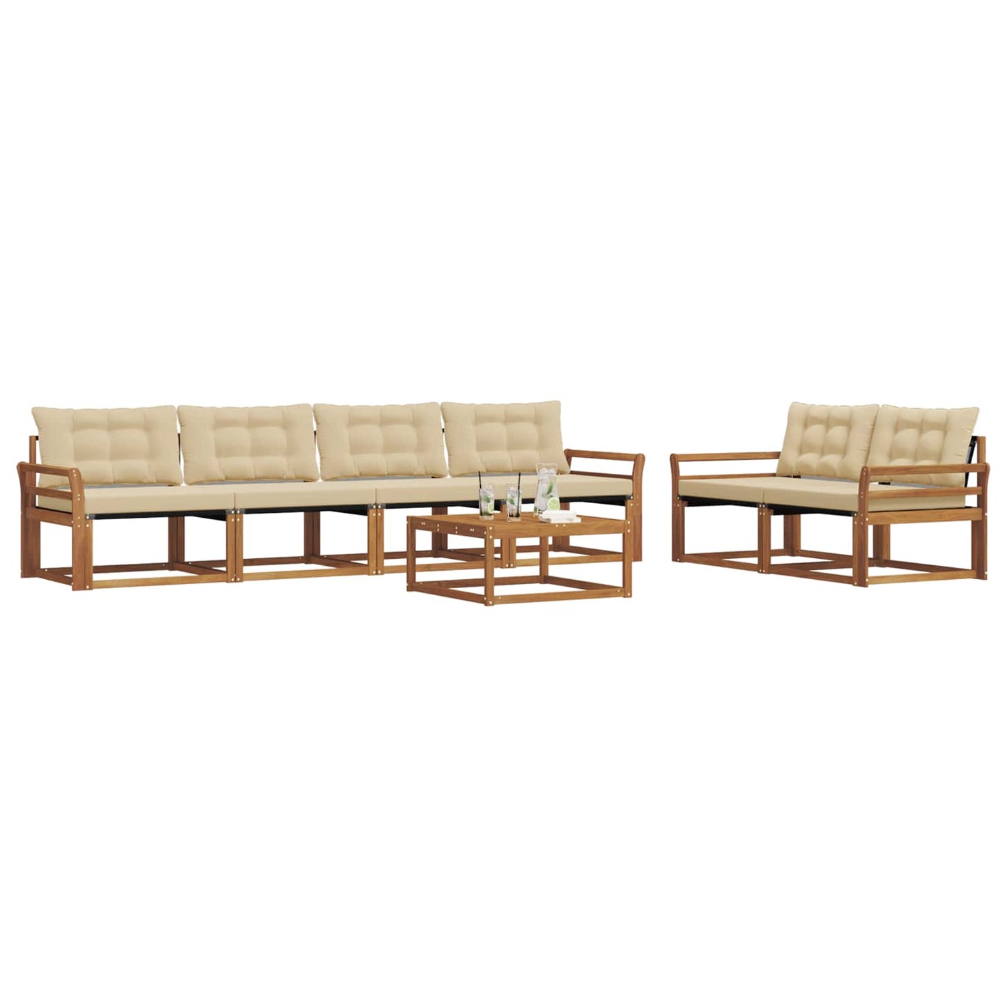 Outdoor-Sofagarnitur mit Kissen 7 pcs Natur und Beige