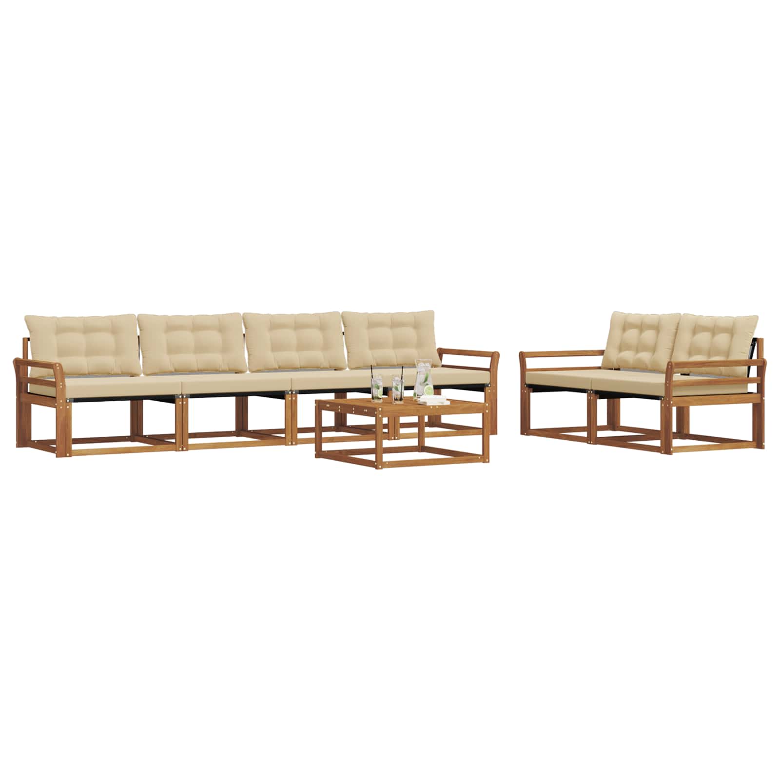 Outdoor-Sofagarnitur mit Kissen 7 pcs Natur und Beige