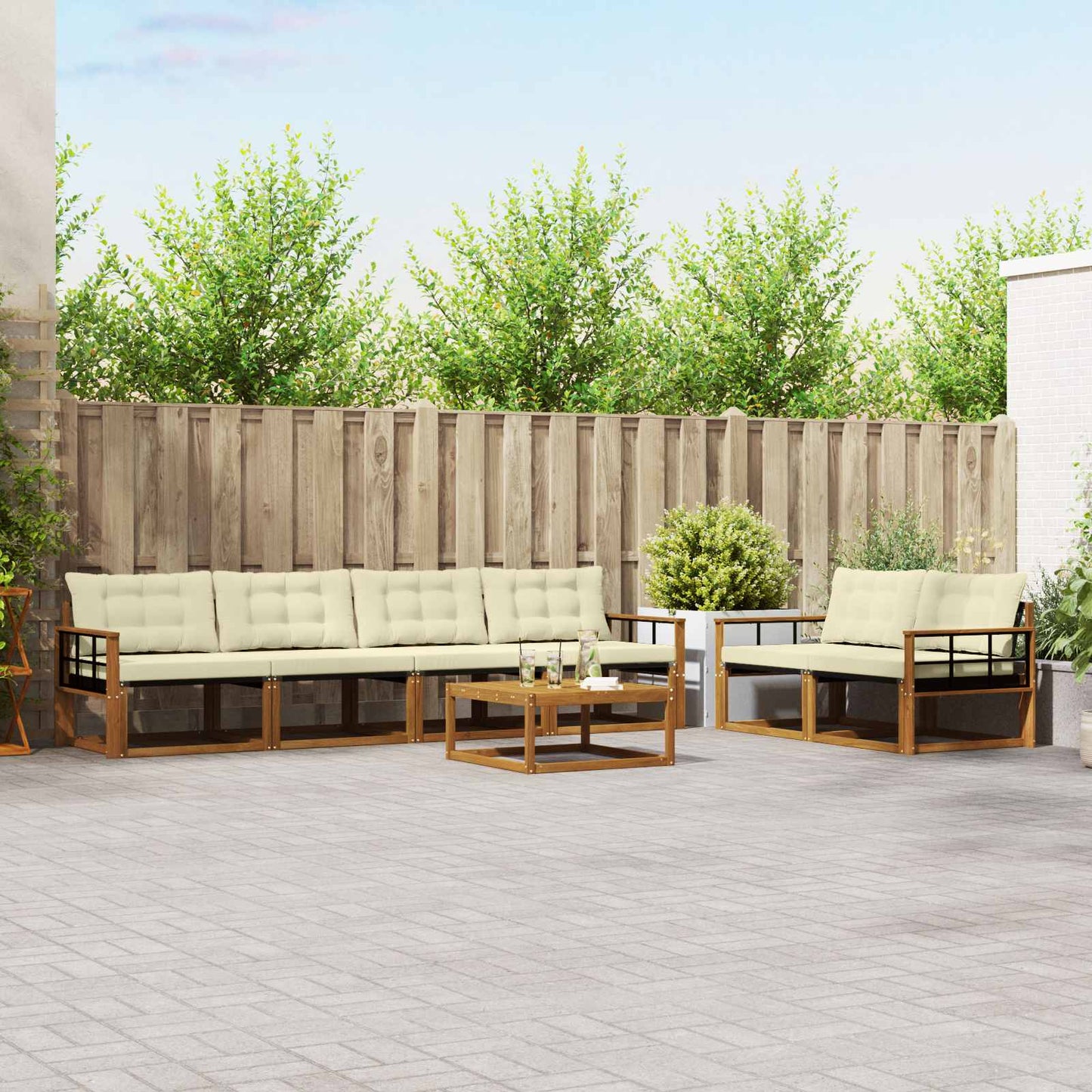 Outdoor-Sofagarnitur mit Kissen 7 pcs Natur und Creme