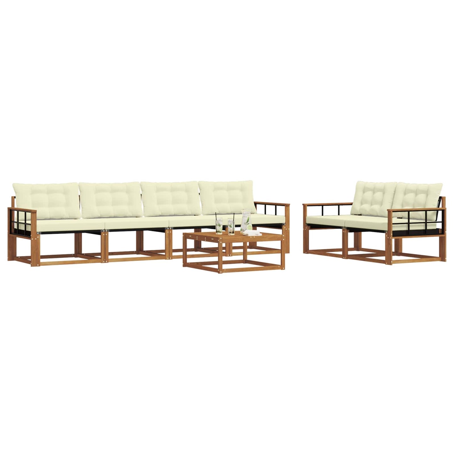Outdoor-Sofagarnitur mit Kissen 7 pcs Natur und Creme