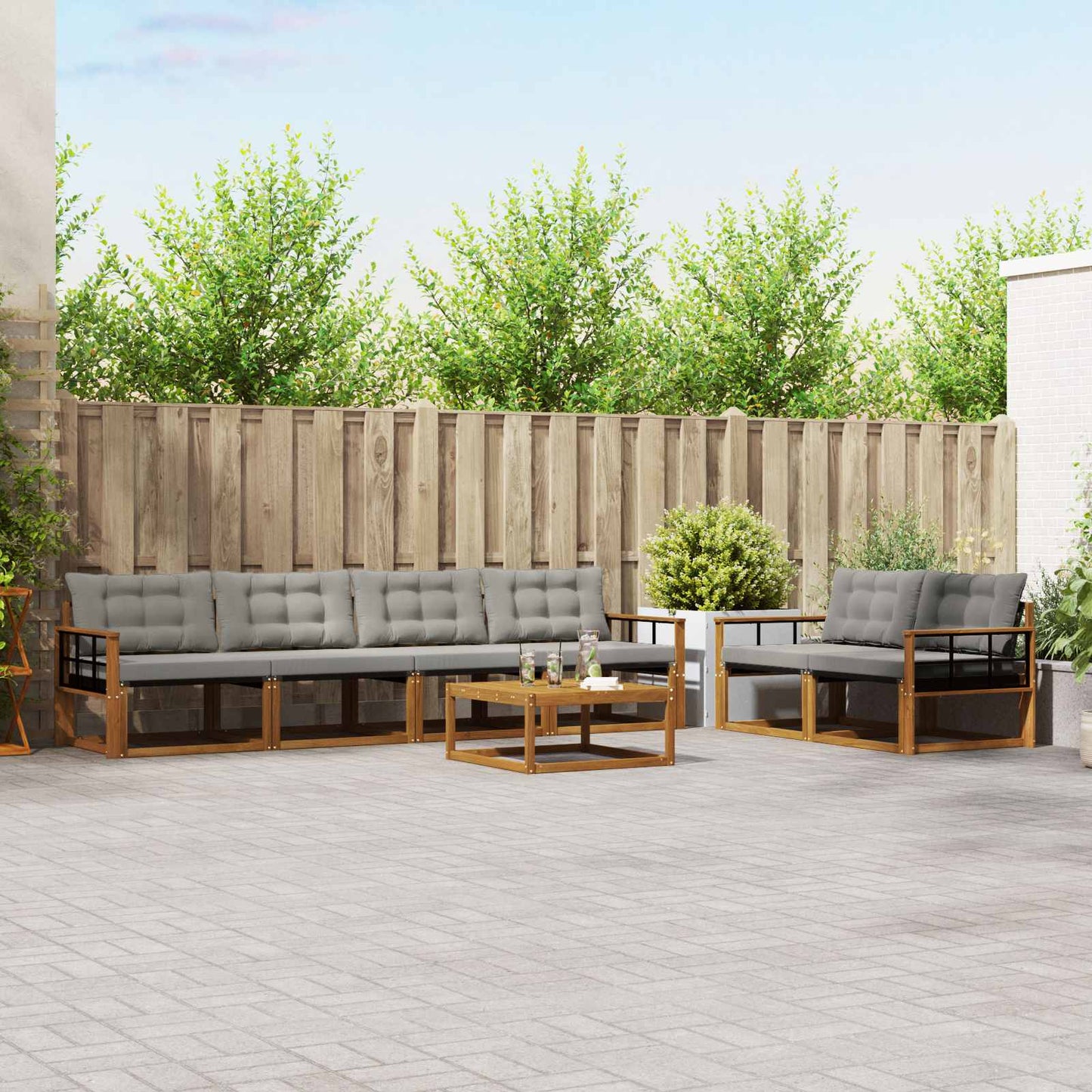 Outdoor-Sofagarnitur mit Kissen 7 pcs Natürlich und Hellgrau