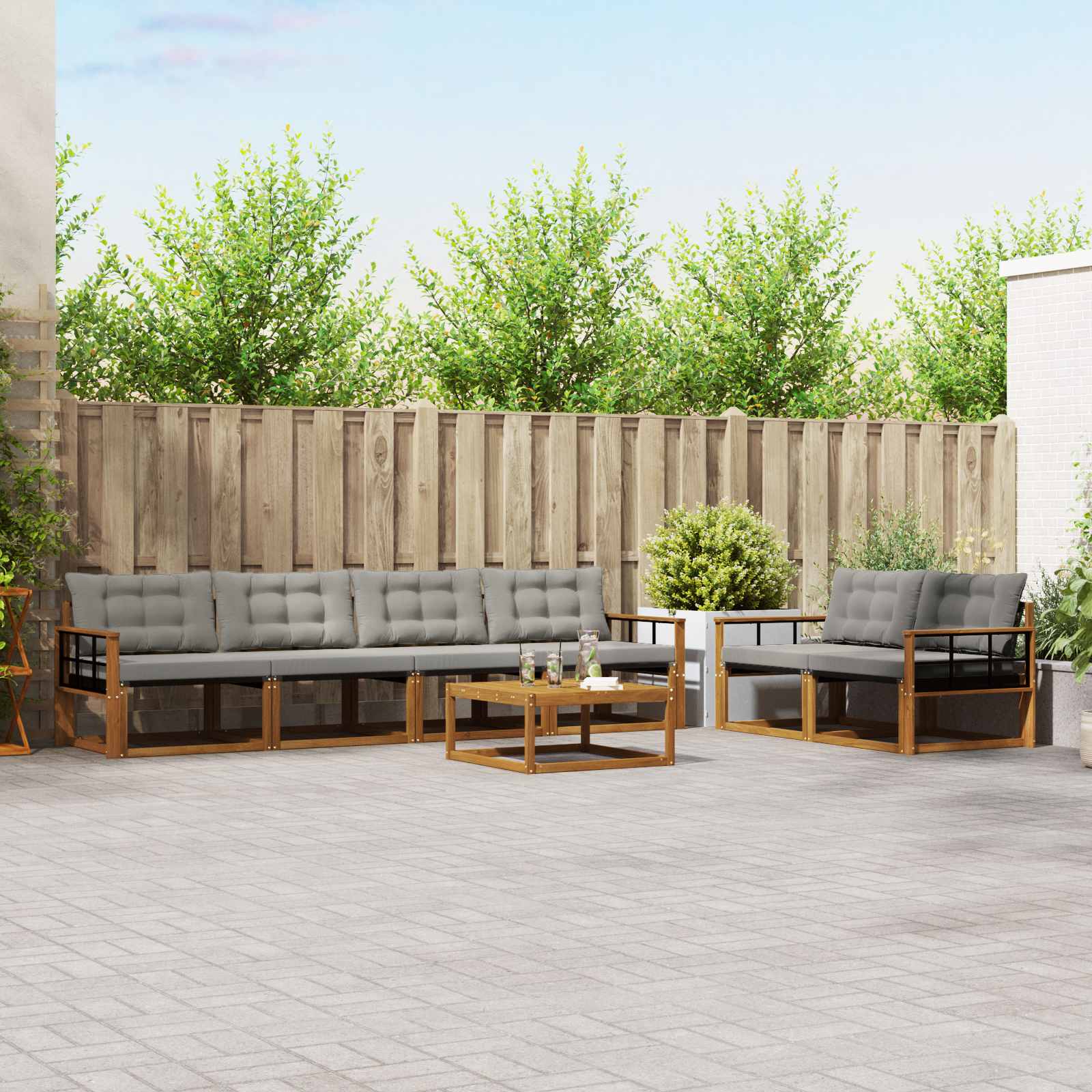 Outdoor-Sofagarnitur mit Kissen 7 pcs Natürlich und Hellgrau