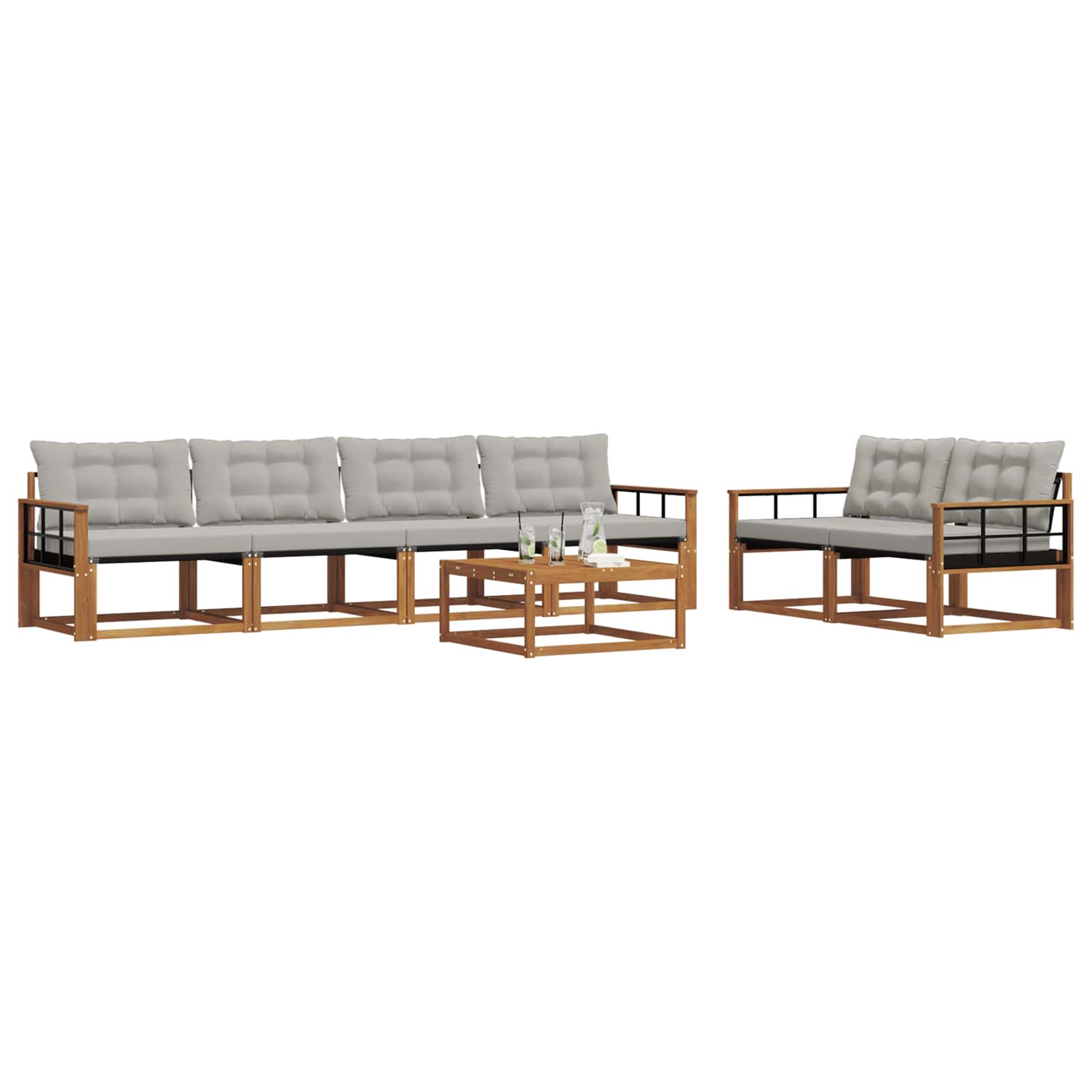 Outdoor-Sofagarnitur mit Kissen 7 pcs Natürlich und Hellgrau