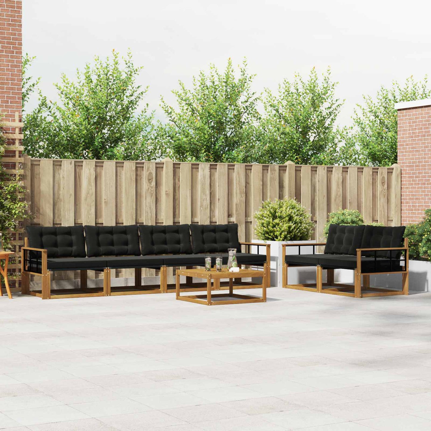 Outdoor-Sofagarnitur mit Kissen 7 pcs Natürlich und Schwarz