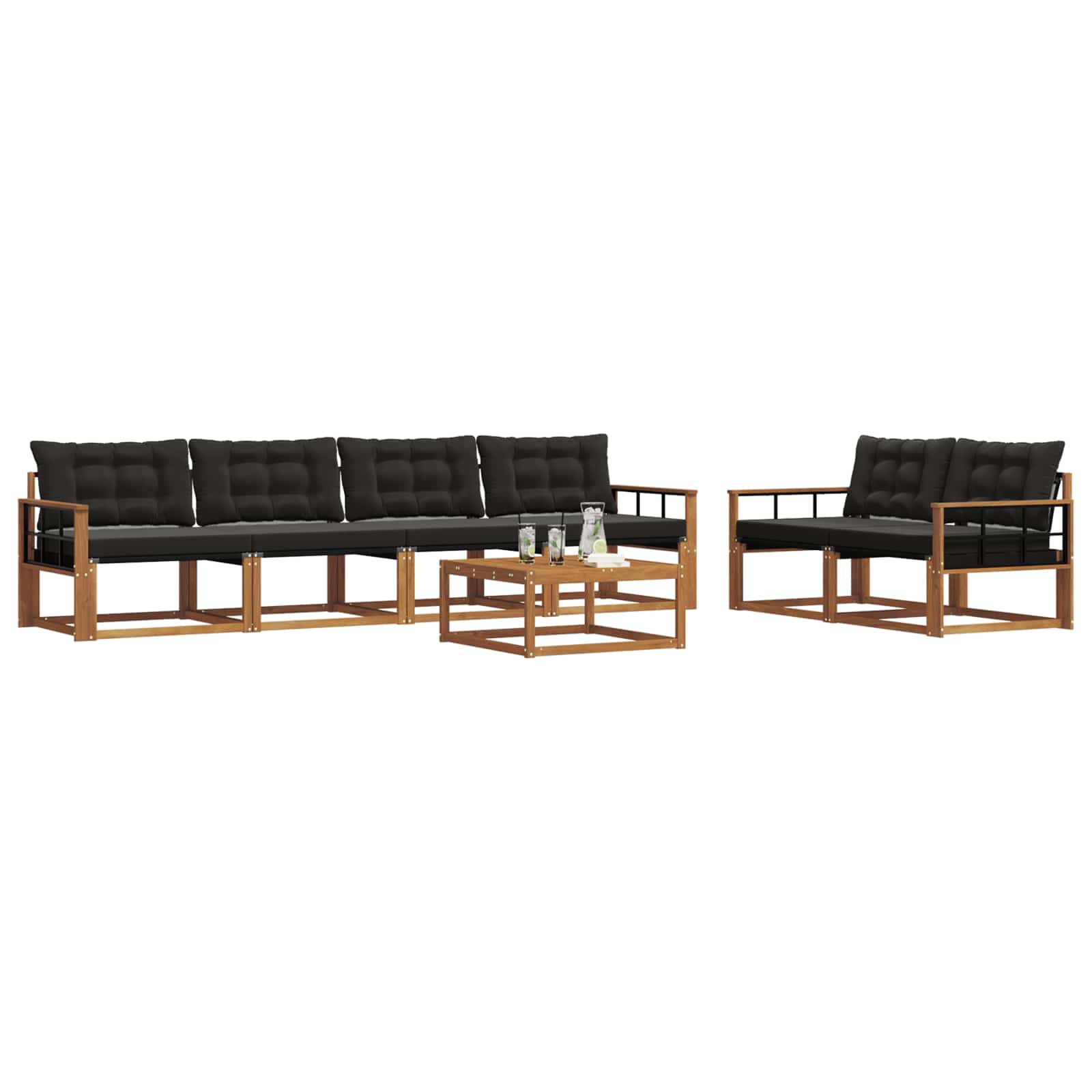 Outdoor-Sofagarnitur mit Kissen 7 pcs Natürlich und Schwarz