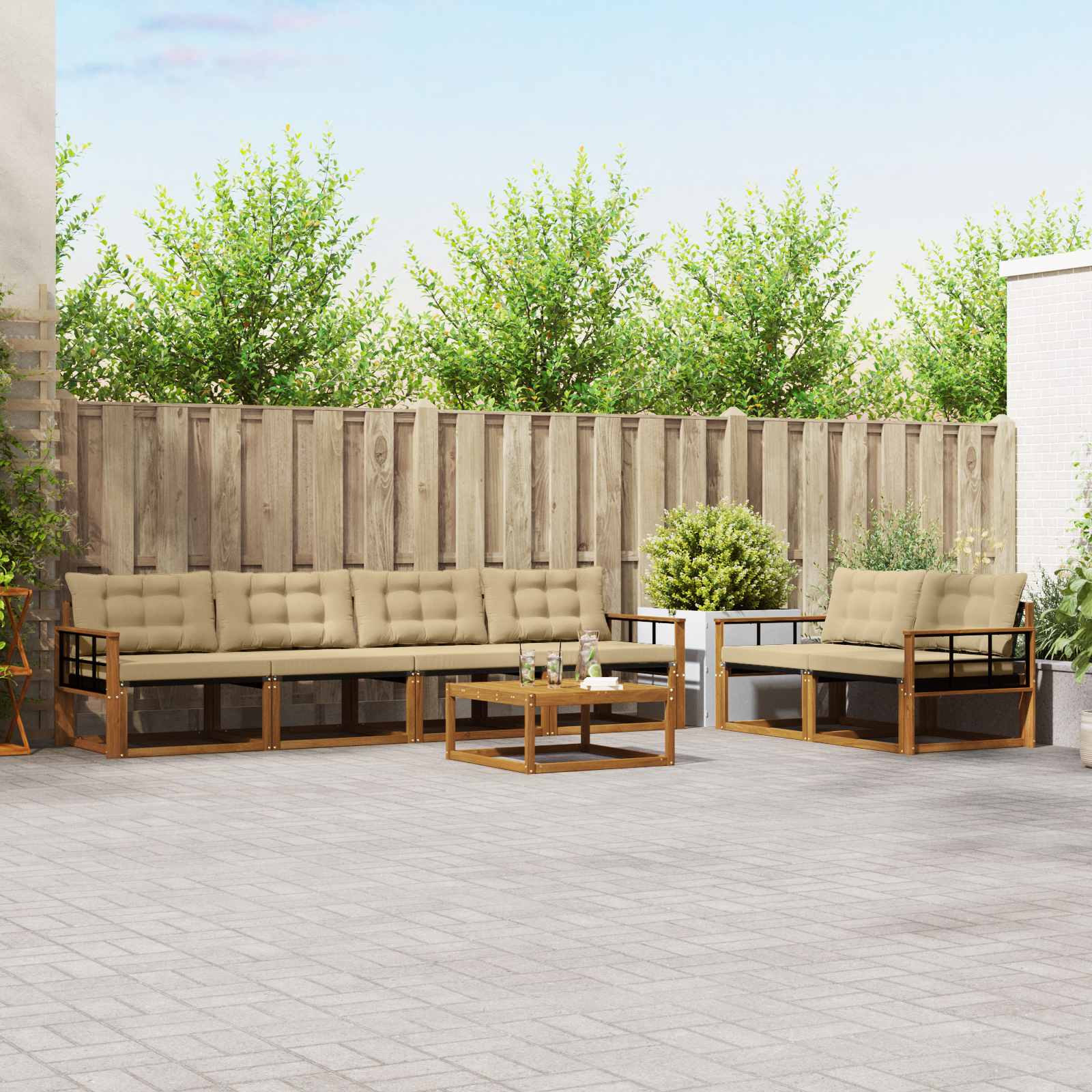 Outdoor-Sofagarnitur mit Kissen 7 pcs Natur und Beige