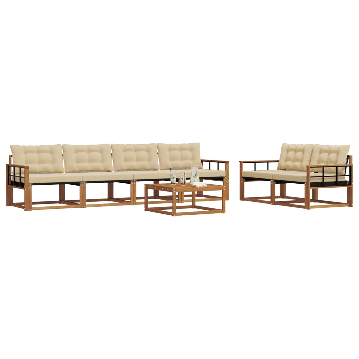 Outdoor-Sofagarnitur mit Kissen 7 pcs Natur und Beige
