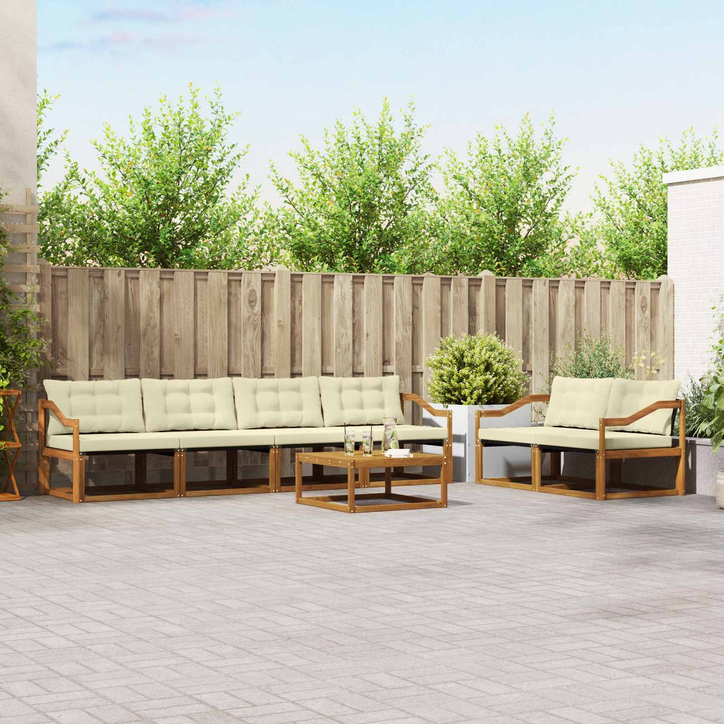 Outdoor-Sofagarnitur mit Kissen 7 pcs Natur und Creme