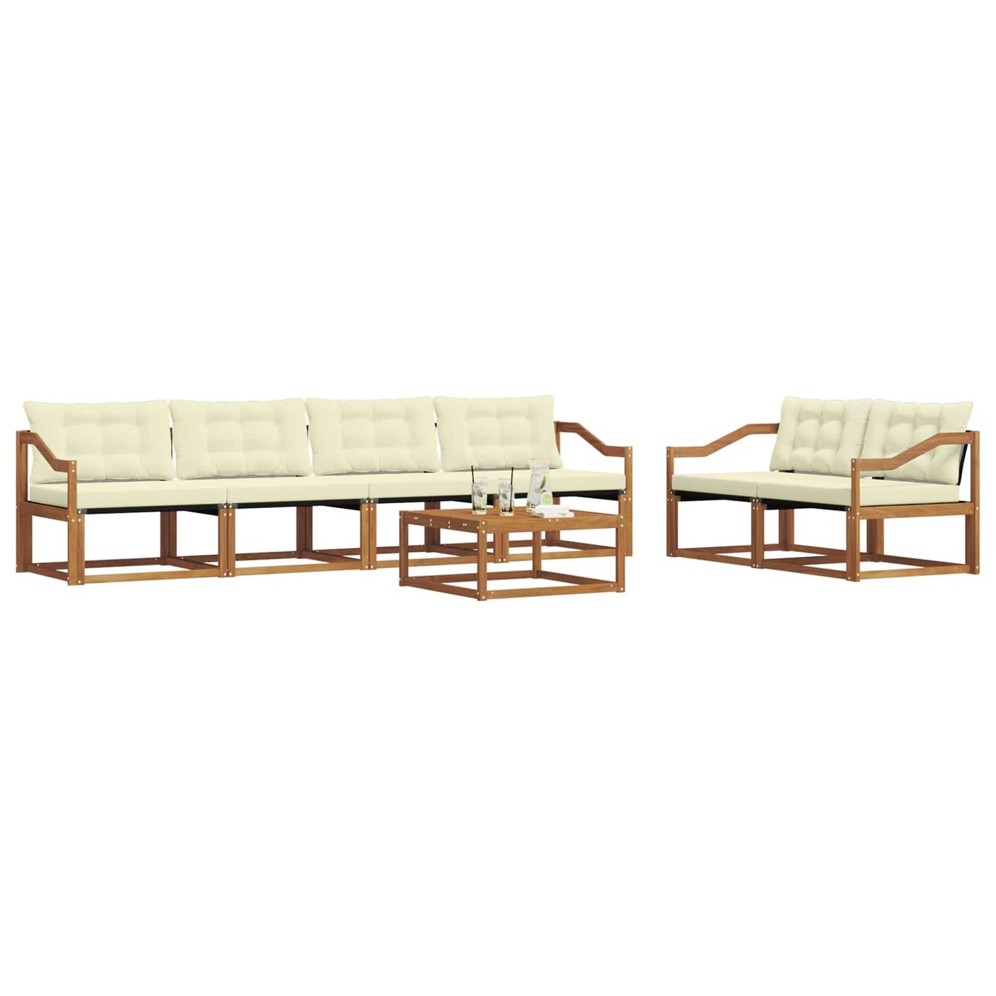 Outdoor-Sofagarnitur mit Kissen 7 pcs Natur und Creme