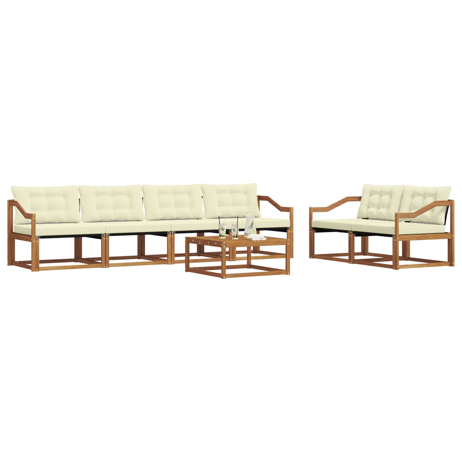 Outdoor-Sofagarnitur mit Kissen 7 pcs Natur und Creme