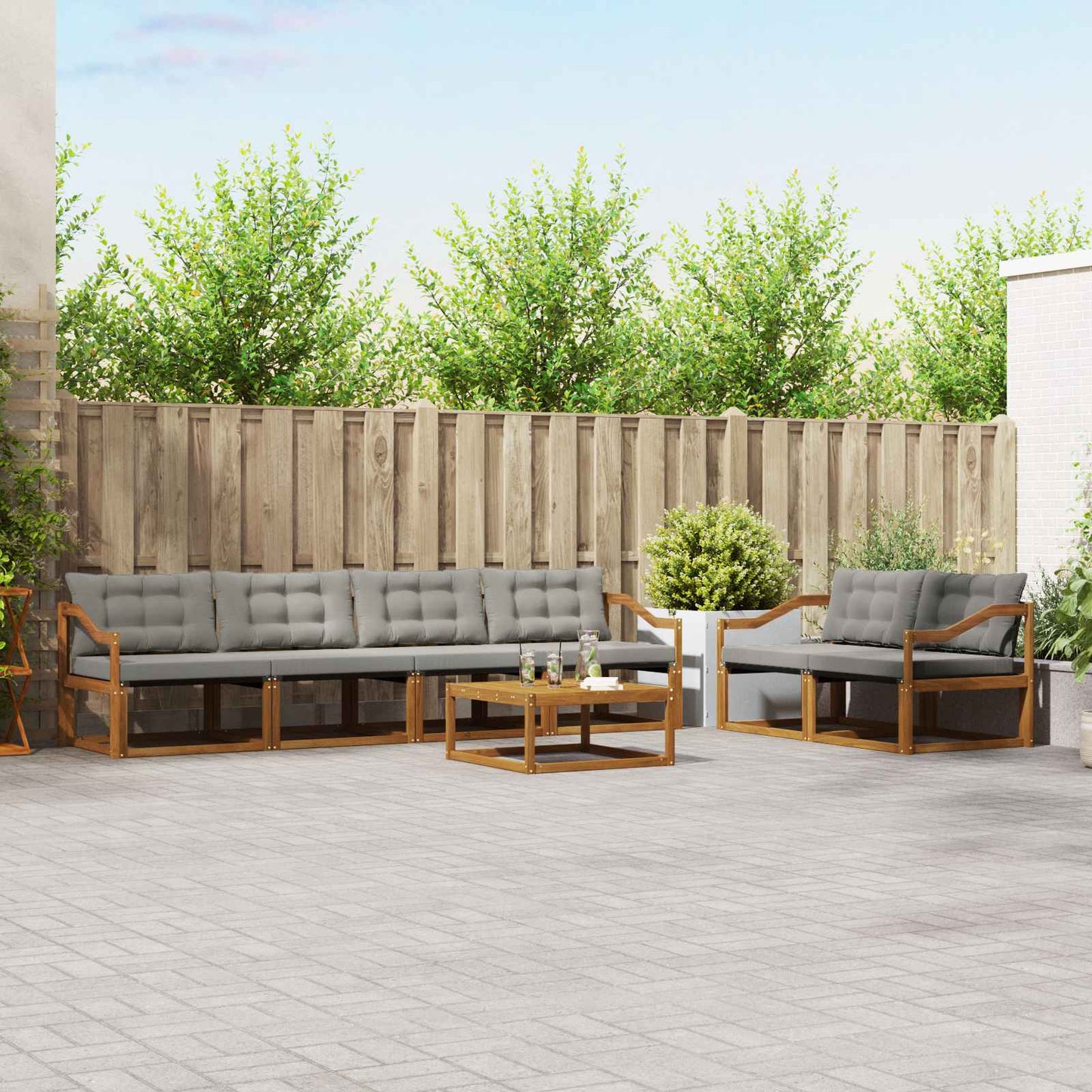 Outdoor-Sofagarnitur mit Kissen 7 pcs Natürlich und Hellgrau