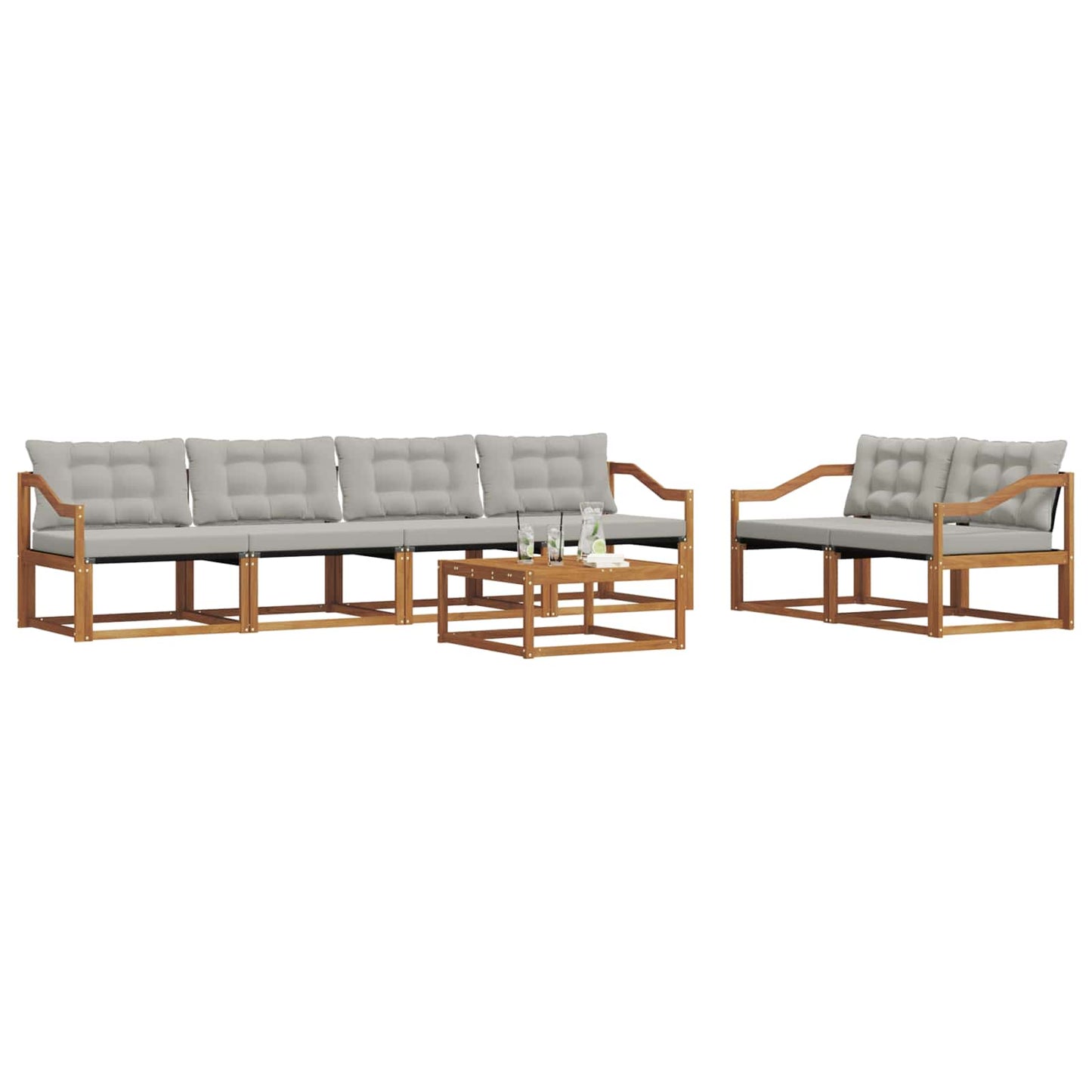 Outdoor-Sofagarnitur mit Kissen 7 pcs Natürlich und Hellgrau