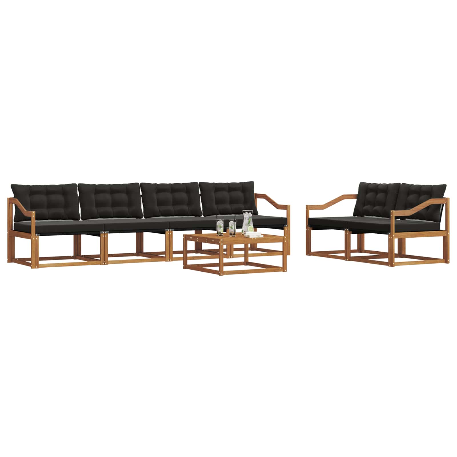 Outdoor-Sofagarnitur mit Kissen 7 pcs Natürlich und Schwarz