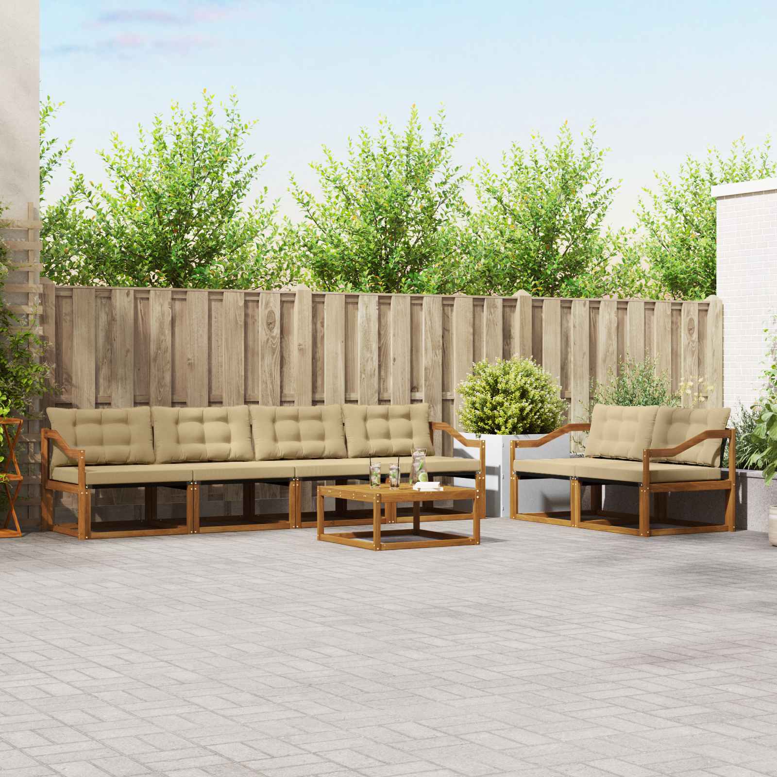 Outdoor-Sofagarnitur mit Kissen 7 pcs Natur und Beige