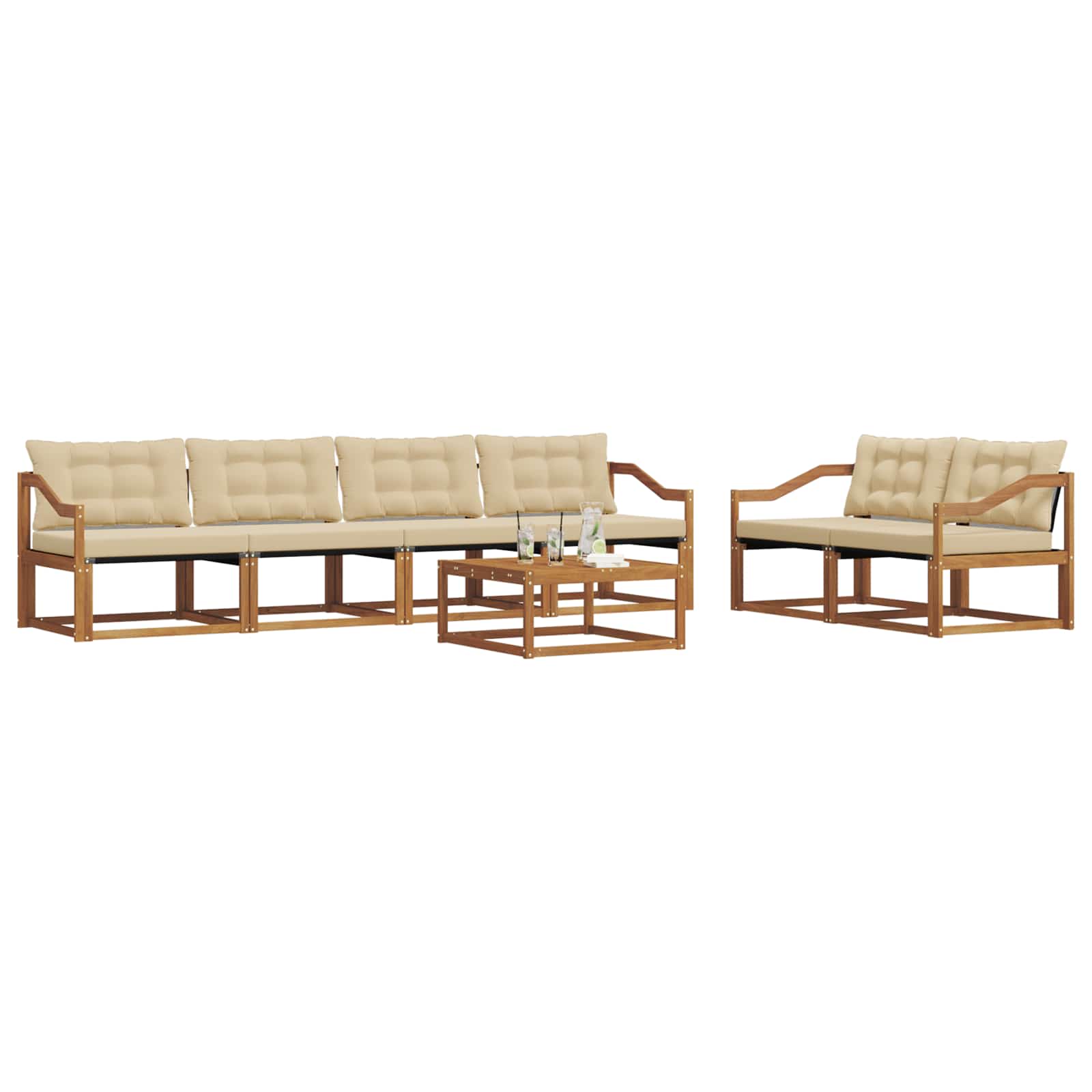Outdoor-Sofagarnitur mit Kissen 7 pcs Natur und Beige