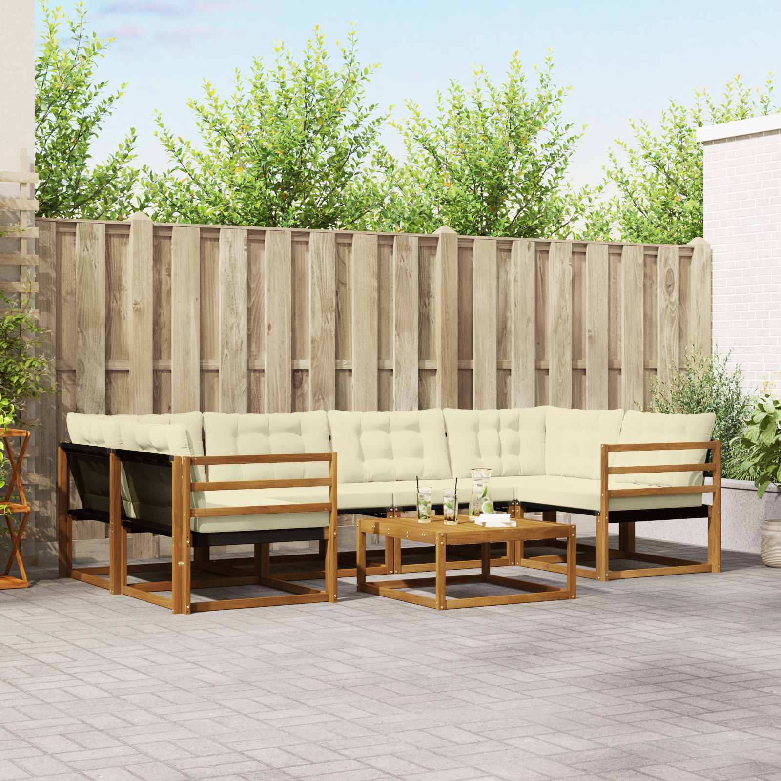 Outdoor-Sofagarnitur mit Kissen 7 pcs Natur und Creme