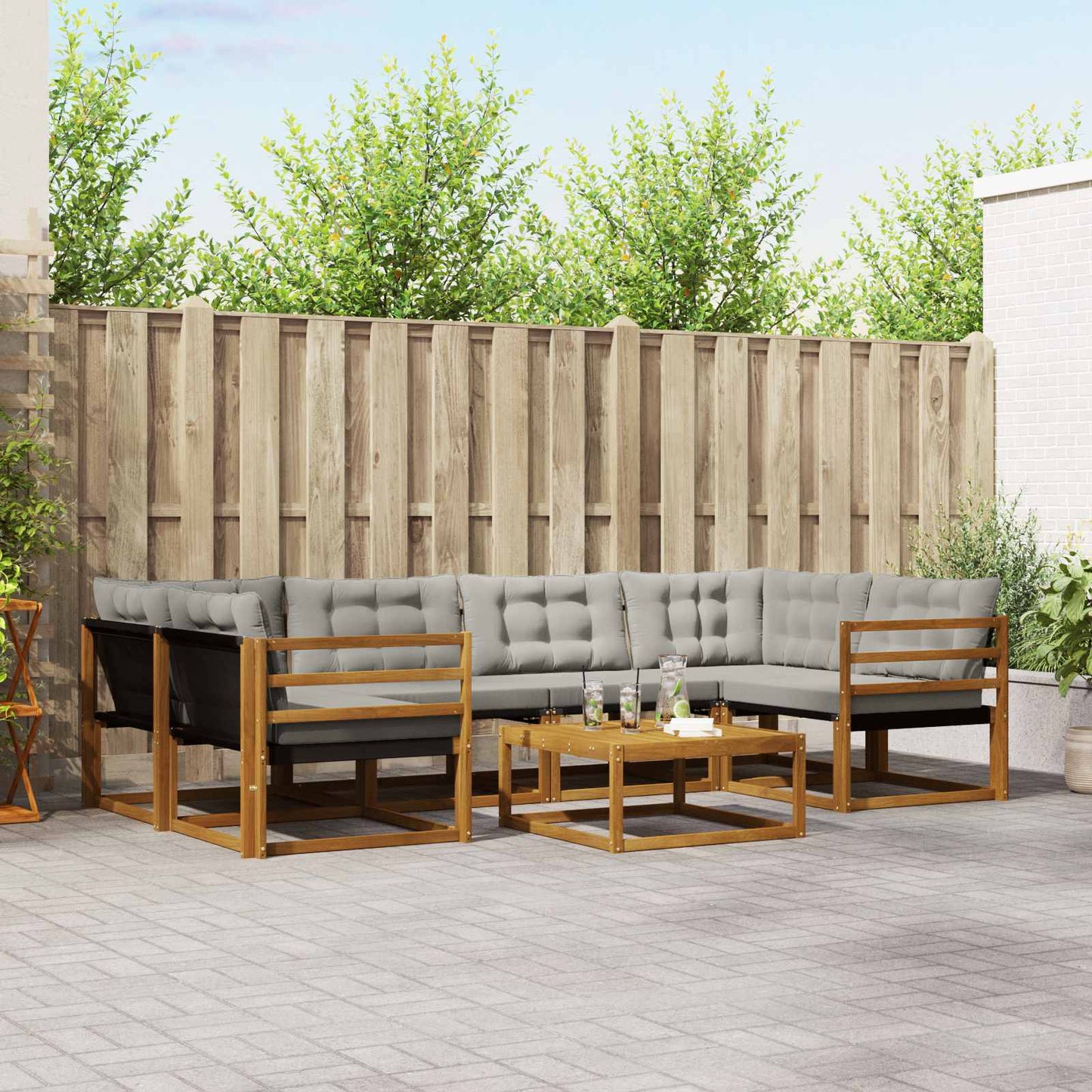 Outdoor-Sofagarnitur mit Kissen 7 pcs Natürlich und Hellgrau