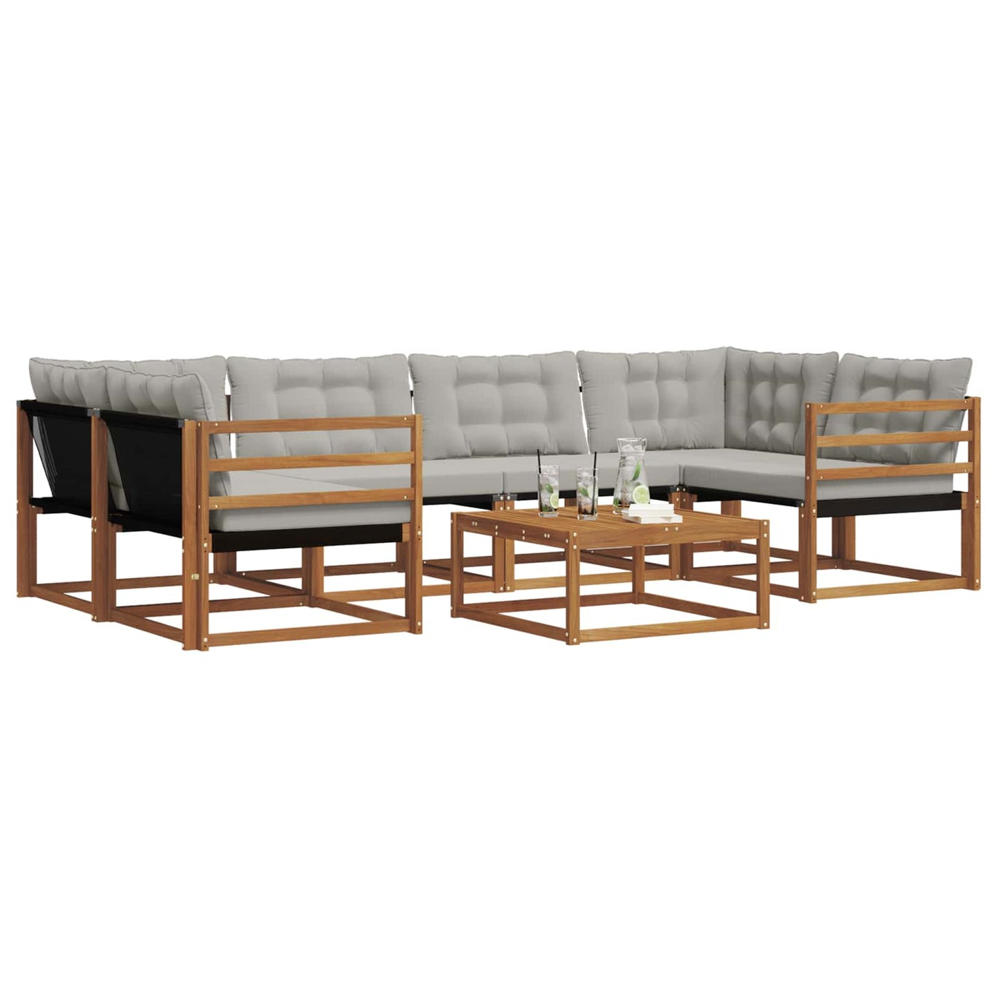 Outdoor-Sofagarnitur mit Kissen 7 pcs Natürlich und Hellgrau