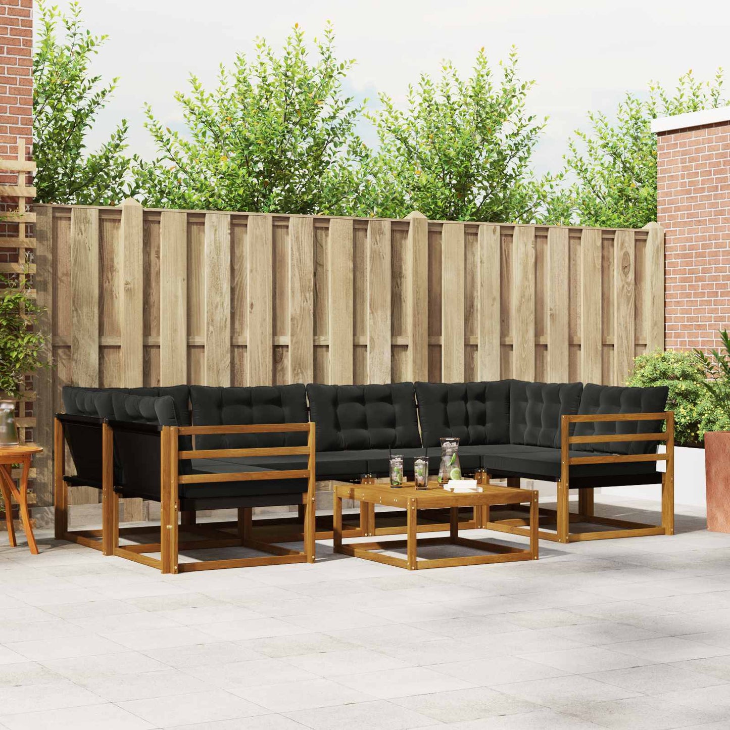 Outdoor-Sofagarnitur mit Kissen 7 pcs Natürlich und Schwarz
